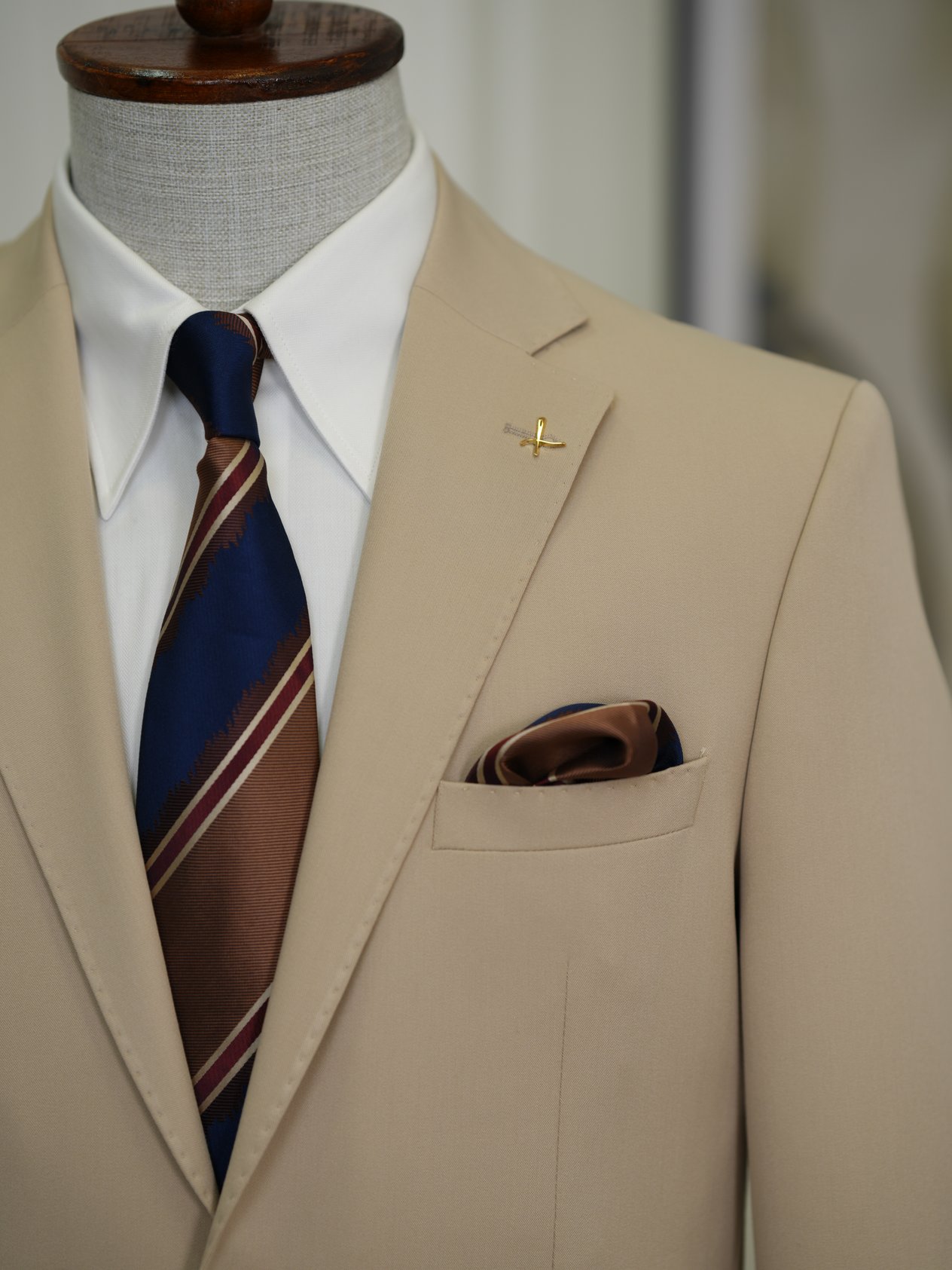 Erkek Premium İtalyan Stil Slim Fit Erkek Punto Dikişli Torba Cepli Yarım Astarlı Ceket-Bej