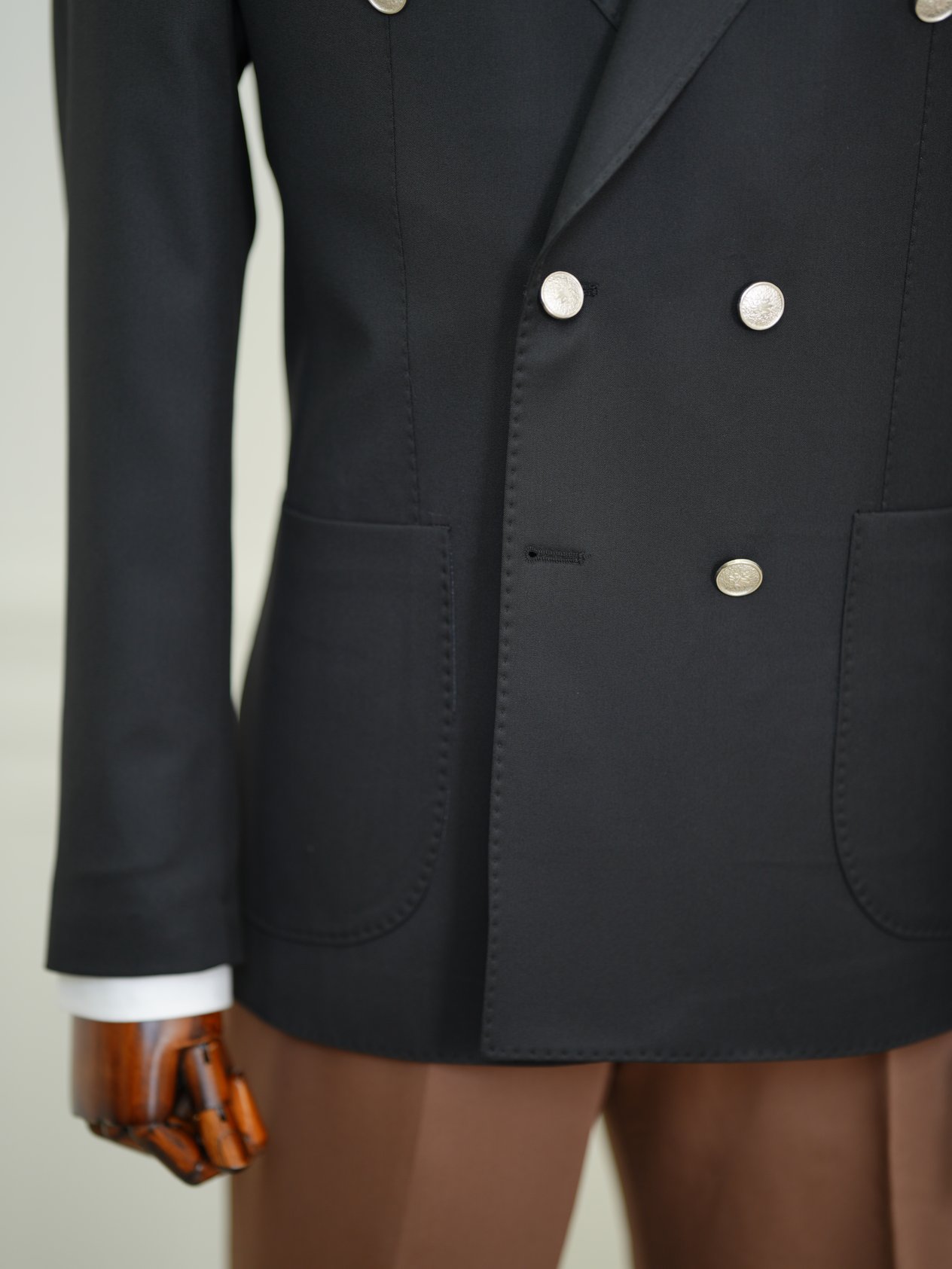 Erkek Premium İtalyan Stil Slim Fit Erkek Punto Dikişli Torba Cepli Yarım Astarlı Kruvaze Ceket - Siyah