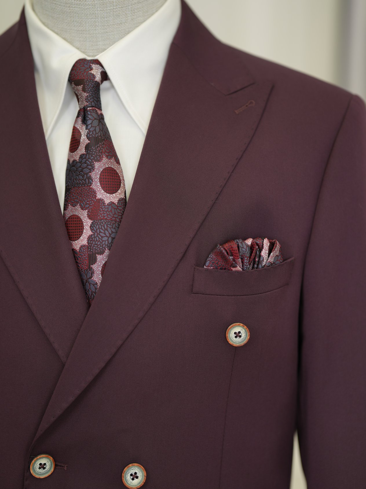 Erkek Premium İtalyan Stil Slim Fit Erkek Punto Dikişli Torba Cepli Yarım Astarlı Kruvaze Ceket-Mor