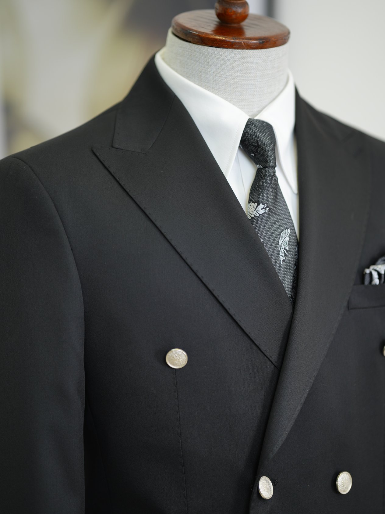 Erkek Premium İtalyan Stil Slim Fit Erkek Punto Dikişli Torba Cepli Yarım Astarlı Kruvaze Ceket - Siyah