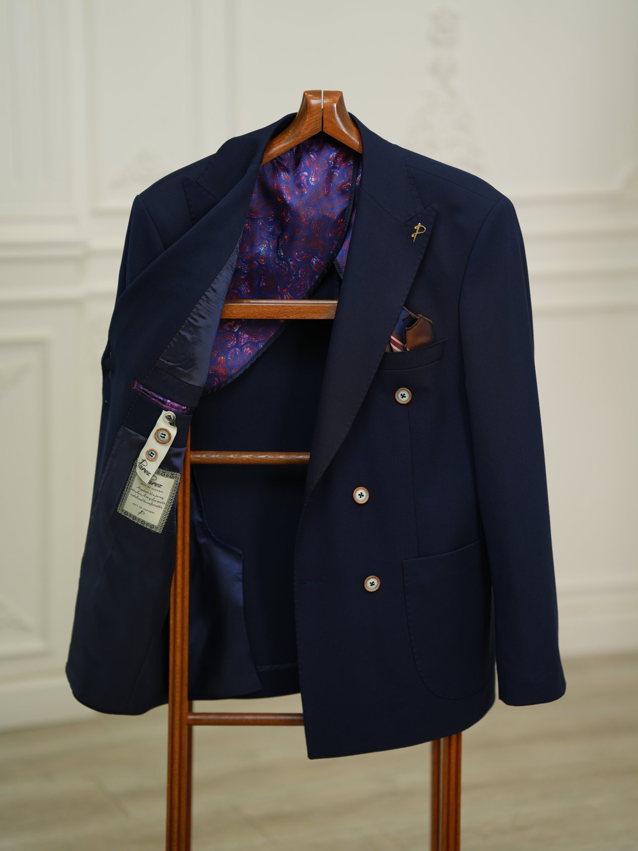 Erkek Premium İtalyan Stil Slim Fit Erkek Punto Dikişli Torba Cepli Yarım Astarlı Kruvaze Ceket-Lacivert