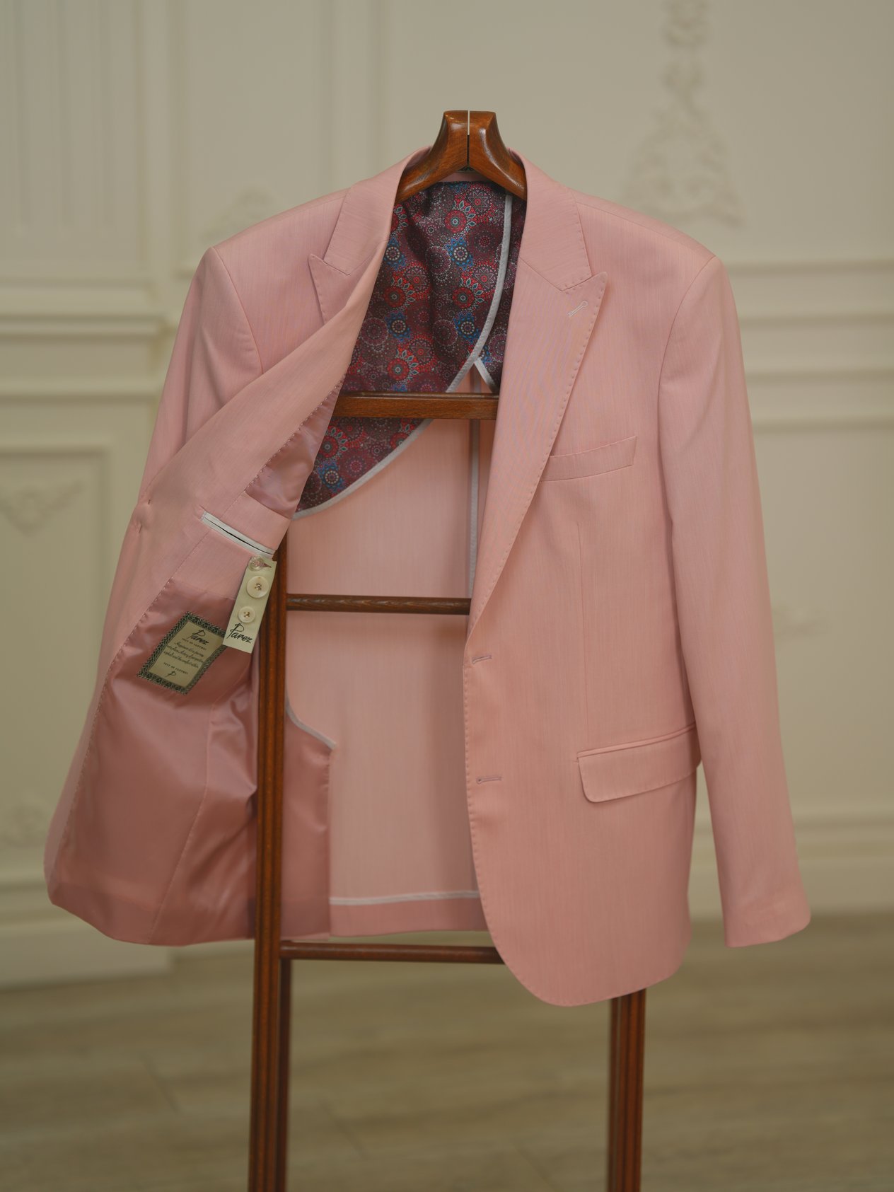 Erkek Premium İtalyan Stil Slim Fit Erkek Punto Dikişli Torba Cepli Yarım Astarlı Ceket - Pembe