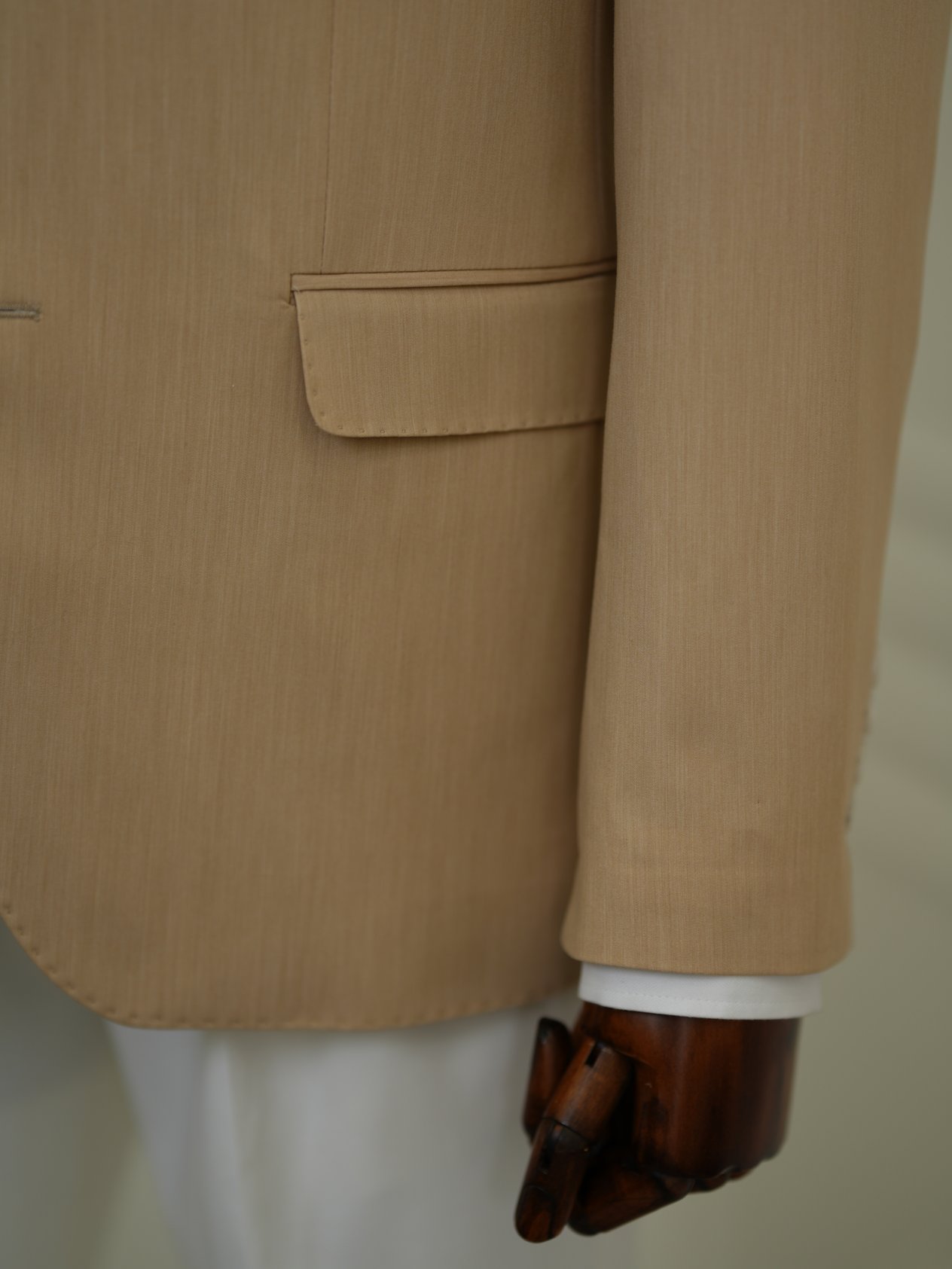 Erkek Premium İtalyan Stil Slim Fit Erkek Punto Dikişli Torba Cepli Yarım Astarlı Ceket - Krem