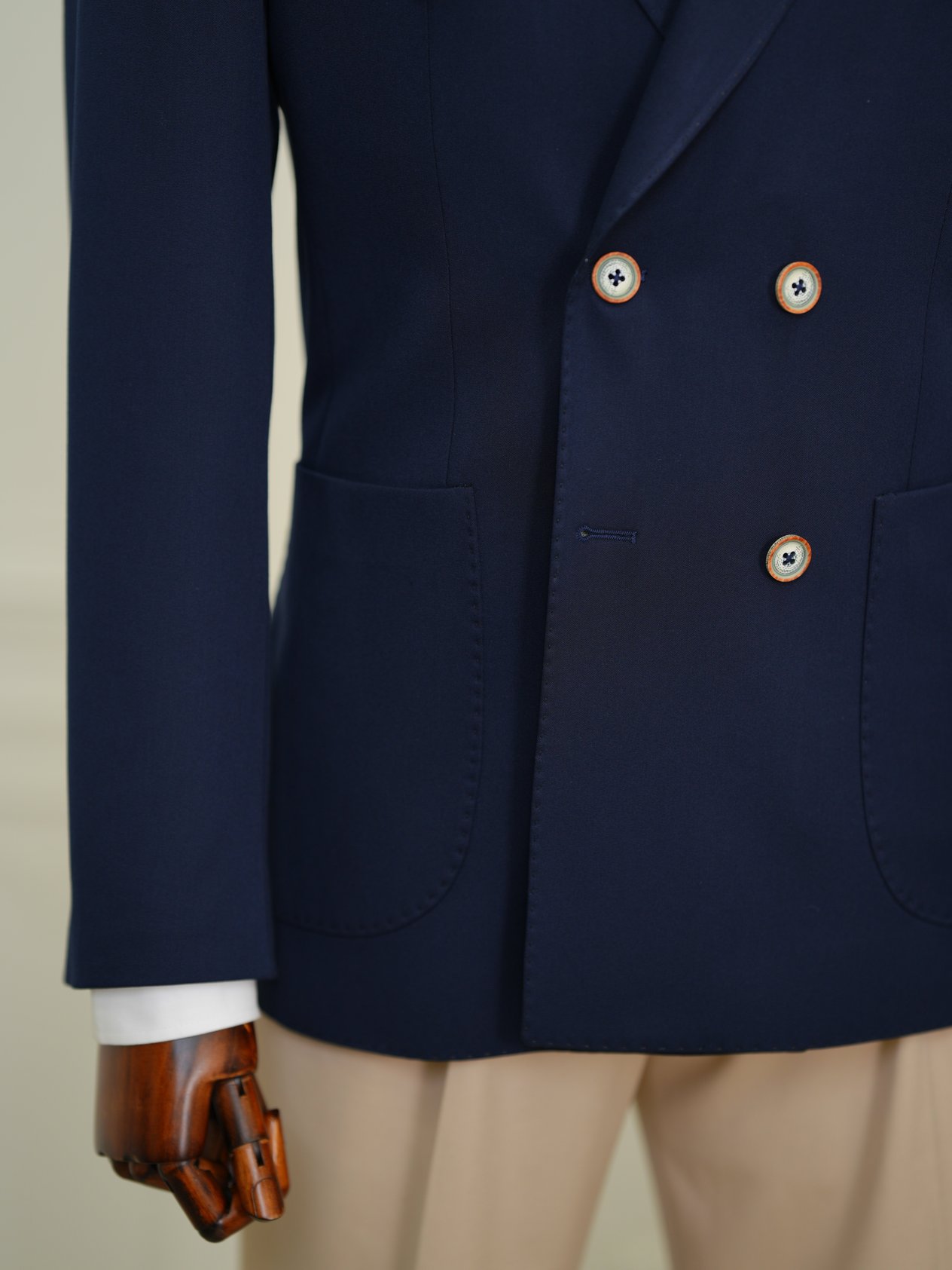 Erkek Premium İtalyan Stil Slim Fit Erkek Punto Dikişli Torba Cepli Yarım Astarlı Kruvaze Ceket-Lacivert