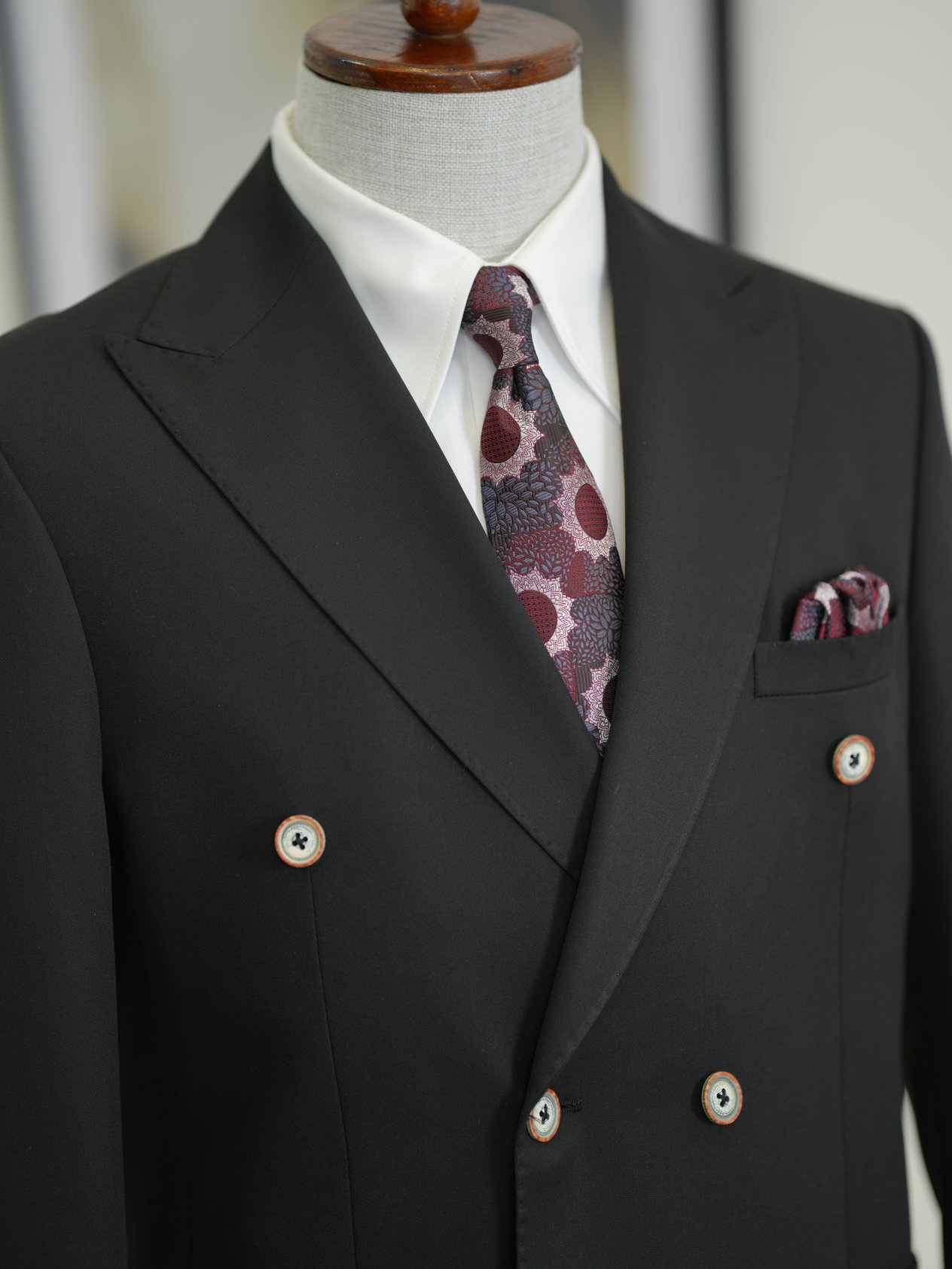 Erkek Premium İtalyan Stil Slim Fit Erkek Punto Dikişli Torba Cepli Yarım Astarlı Kruvaze Ceket-Siyah