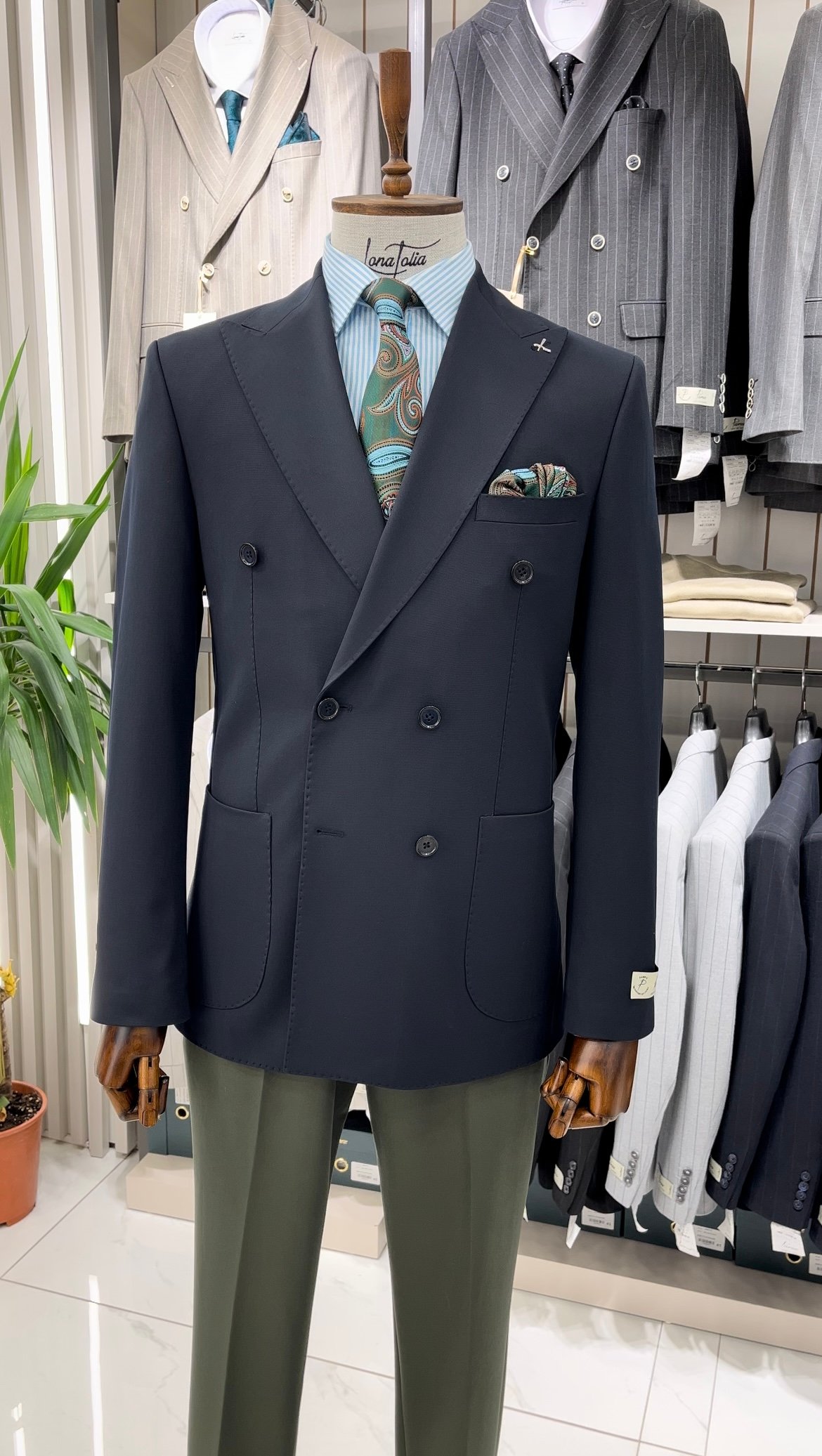 Erkek Premium İtalyan Stil Slim Fit Erkek Punto Dikişli Torba Cepli Yarım Astarlı Kruvaze Ceket - Koyu Lacivert