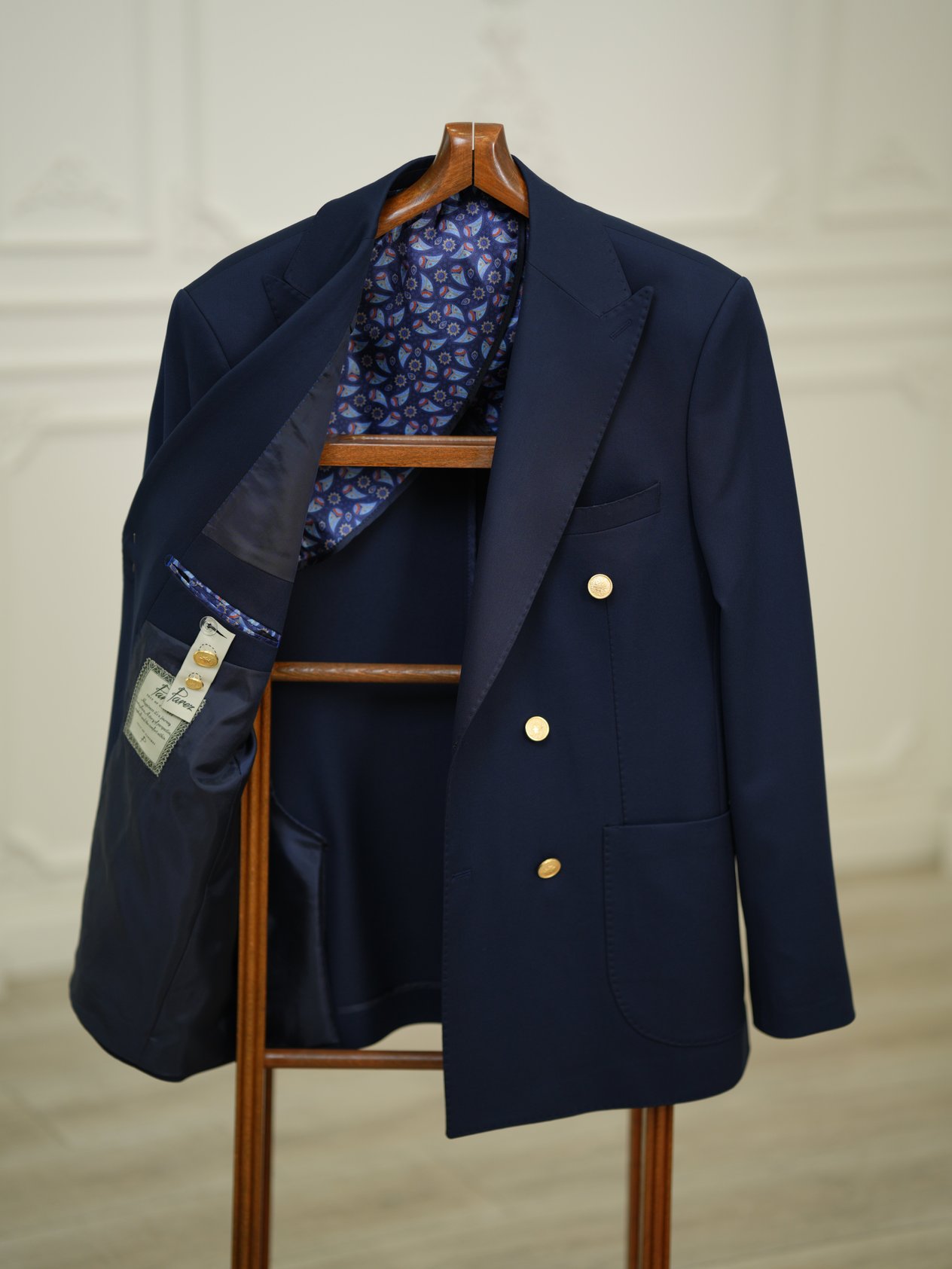 Erkek Premium İtalyan Stil Slim Fit Erkek Punto Dikişli Torba Cepli Yarım Astarlı Kruvaze Ceket - Lacivert