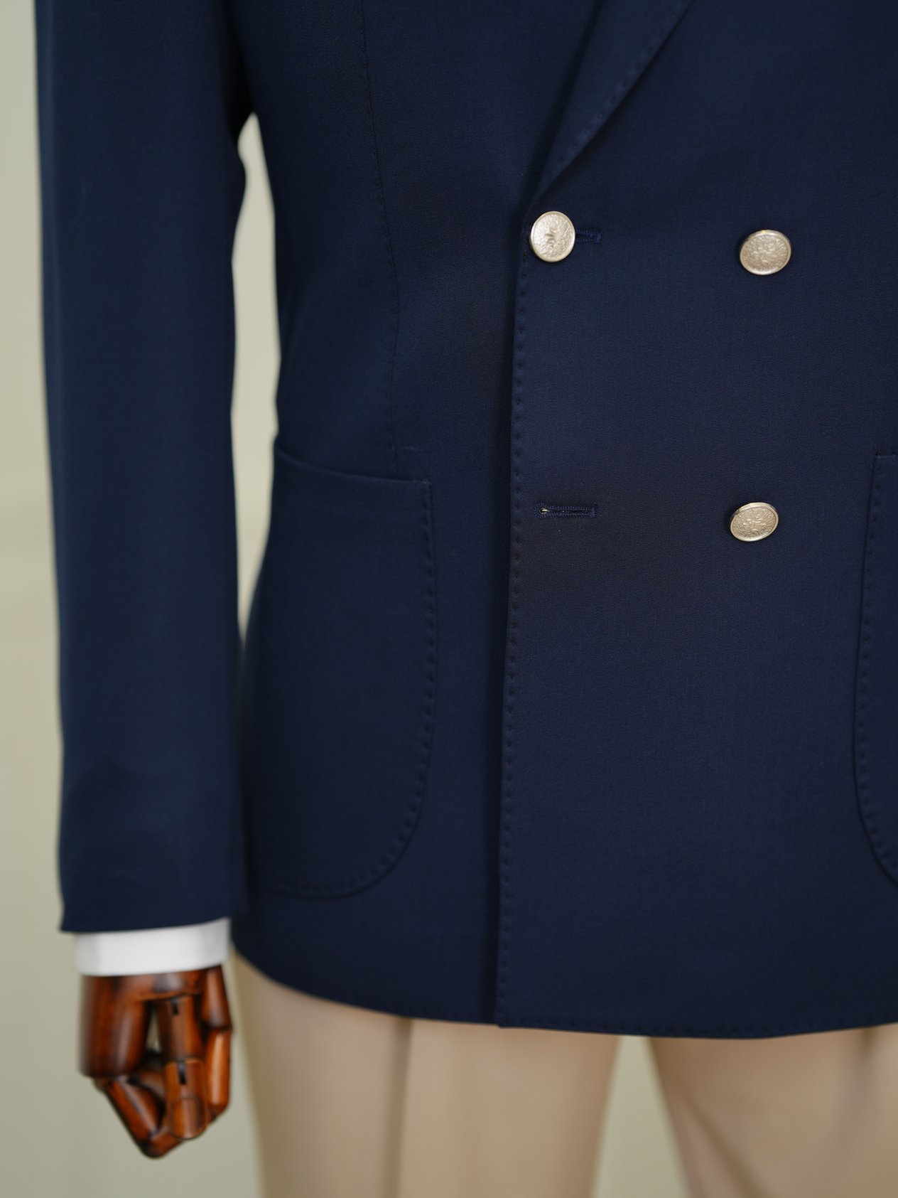 Erkek Premium İtalyan Stil Slim Fit Erkek Punto Dikişli Torba Cepli Yarım Astarlı Kruvaze Ceket - Lacivert