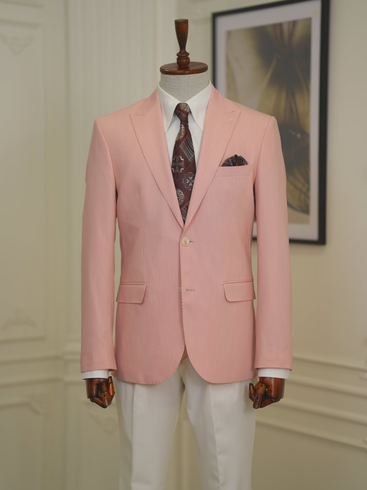 Erkek Premium İtalyan Stil Slim Fit Erkek Punto Dikişli Torba Cepli Yarım Astarlı Ceket - Pembe