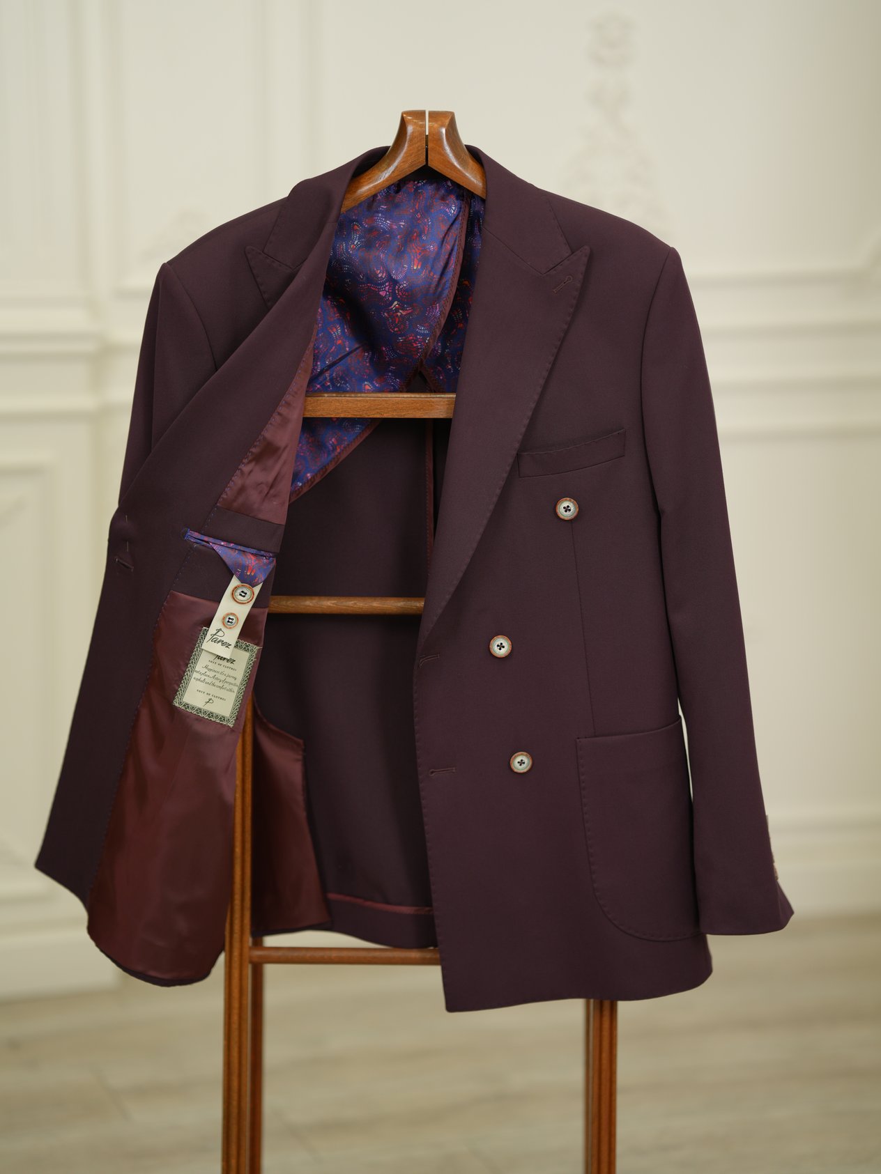 Erkek Premium İtalyan Stil Slim Fit Erkek Punto Dikişli Torba Cepli Yarım Astarlı Kruvaze Ceket-Mor
