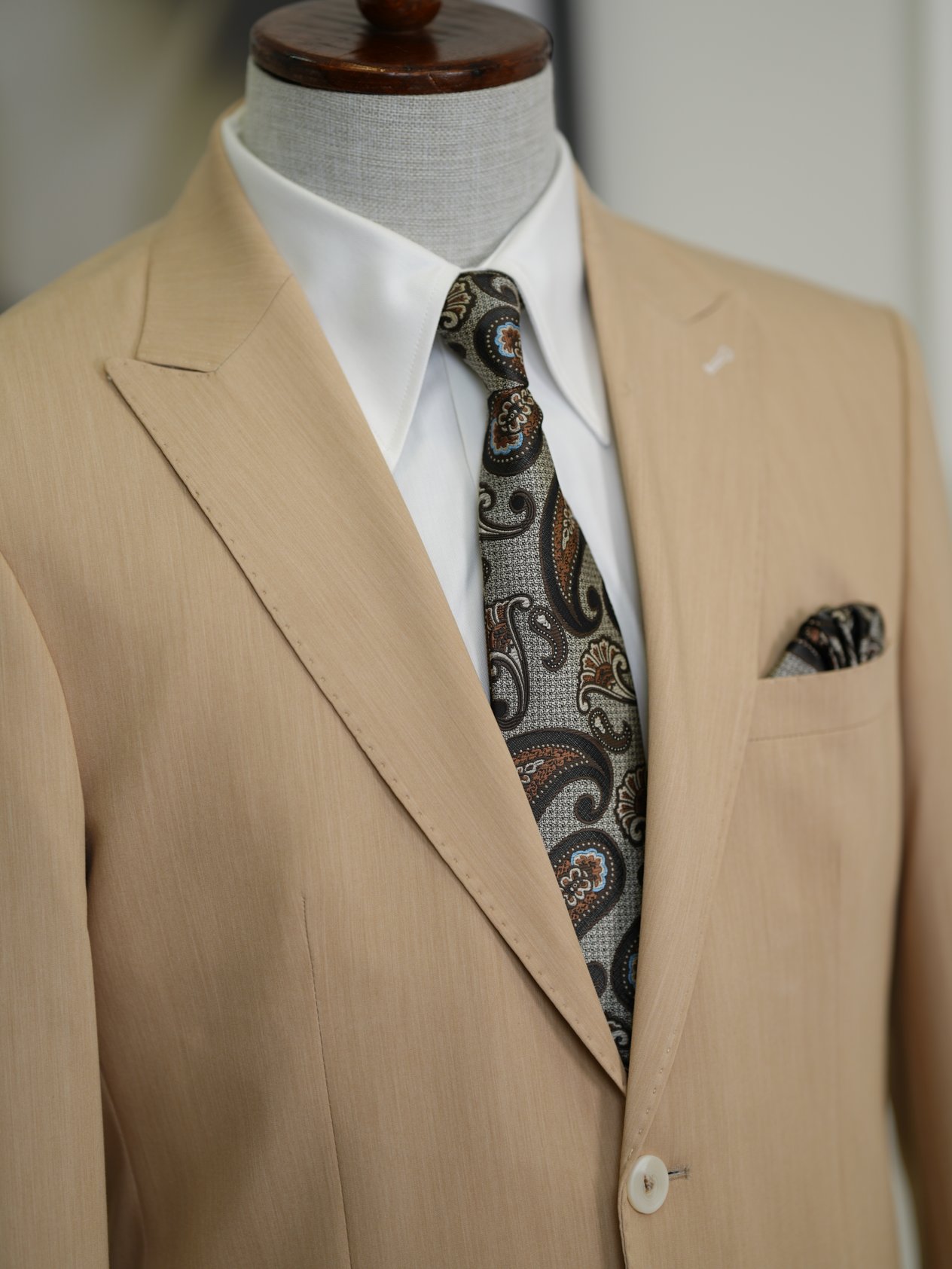 Erkek Premium İtalyan Stil Slim Fit Erkek Punto Dikişli Torba Cepli Yarım Astarlı Ceket - Krem