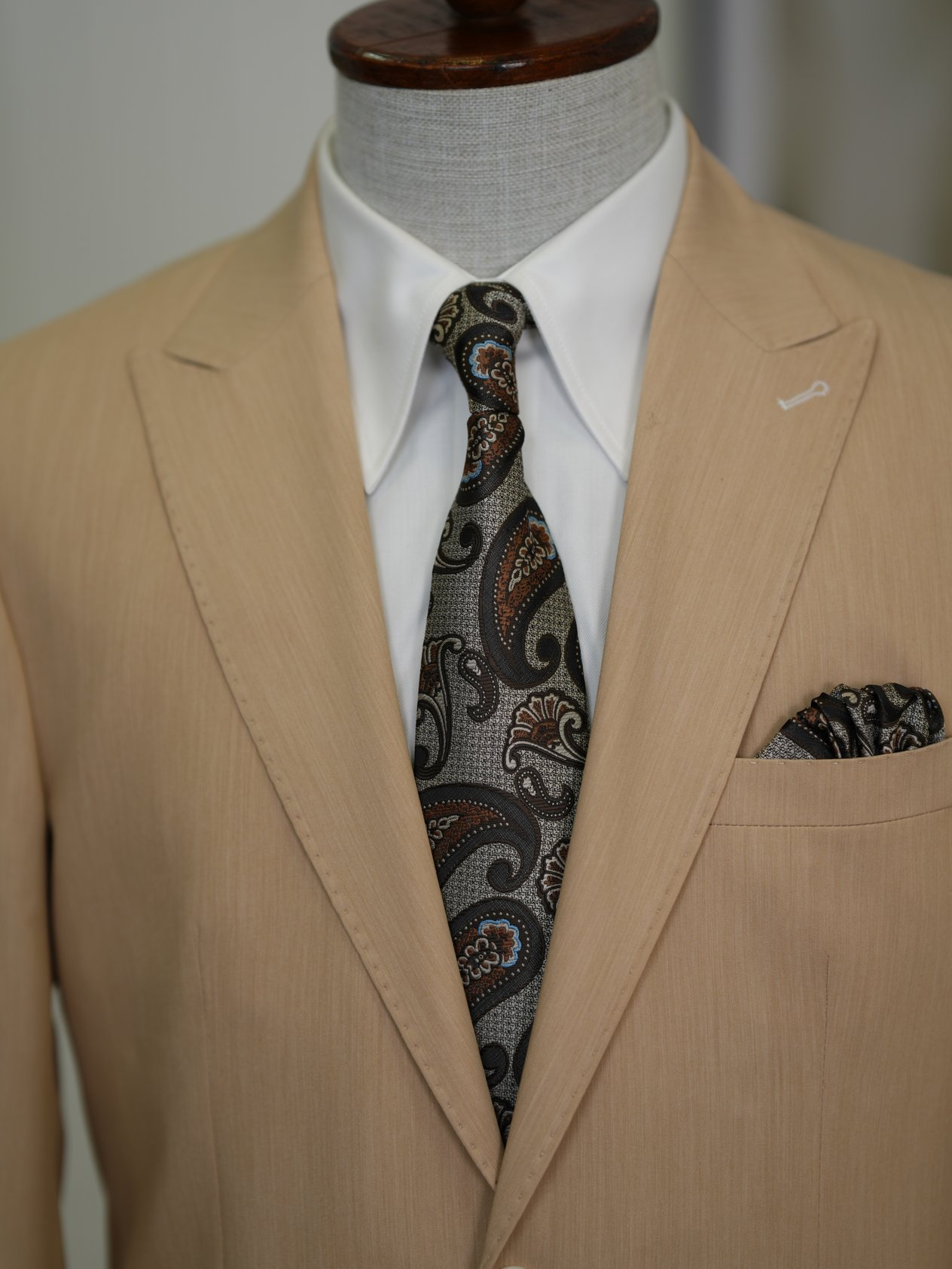 Erkek Premium İtalyan Stil Slim Fit Erkek Punto Dikişli Torba Cepli Yarım Astarlı Ceket - Krem