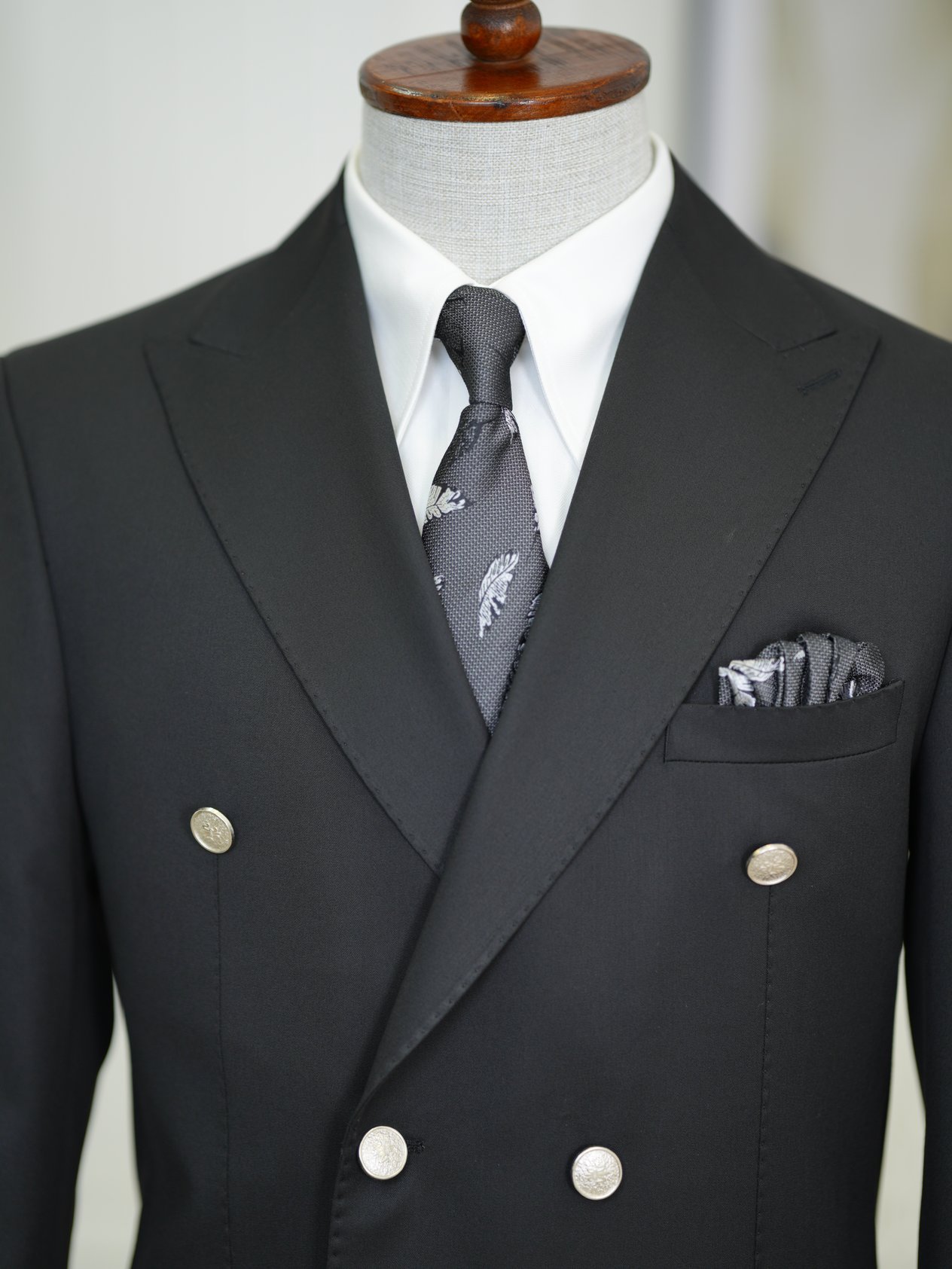 Erkek Premium İtalyan Stil Slim Fit Erkek Punto Dikişli Torba Cepli Yarım Astarlı Kruvaze Ceket - Siyah
