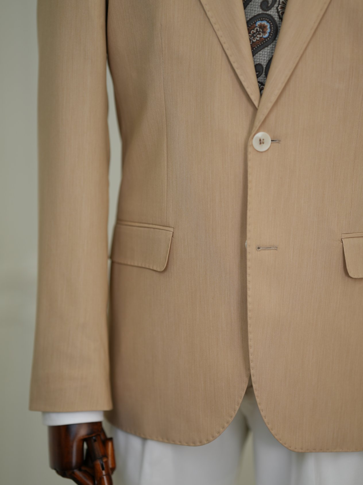 Erkek Premium İtalyan Stil Slim Fit Erkek Punto Dikişli Torba Cepli Yarım Astarlı Ceket - Krem