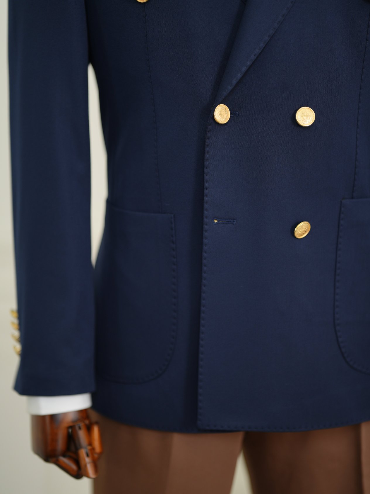 Erkek Premium İtalyan Stil Slim Fit Erkek Punto Dikişli Torba Cepli Yarım Astarlı Kruvaze Ceket - Lacivert