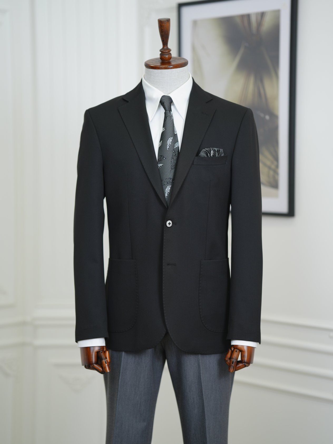 Erkek Premium İtalyan Stil Slim Fit Erkek Punto Dikişli Torba Cepli Yarım Astarlı Ceket - Siyah