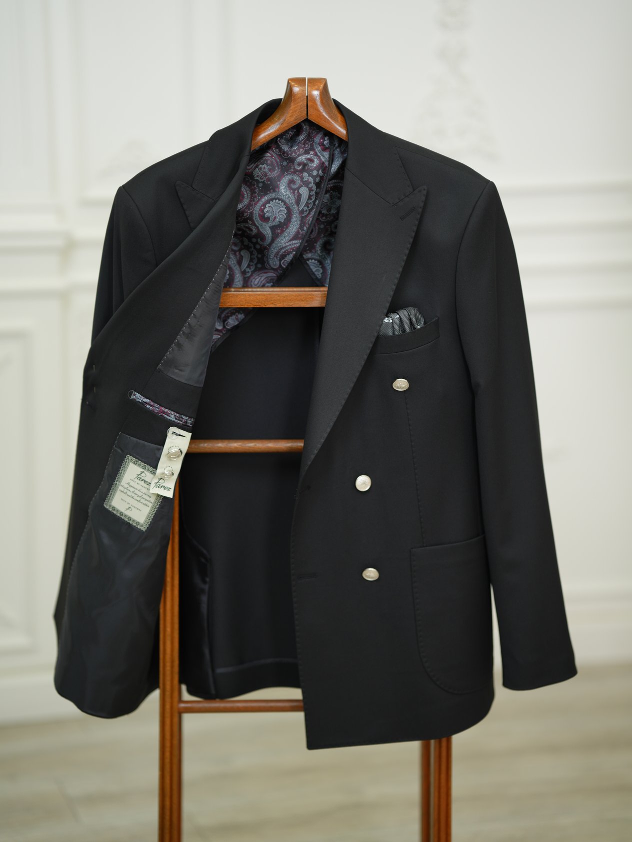 Erkek Premium İtalyan Stil Slim Fit Erkek Punto Dikişli Torba Cepli Yarım Astarlı Kruvaze Ceket - Siyah
