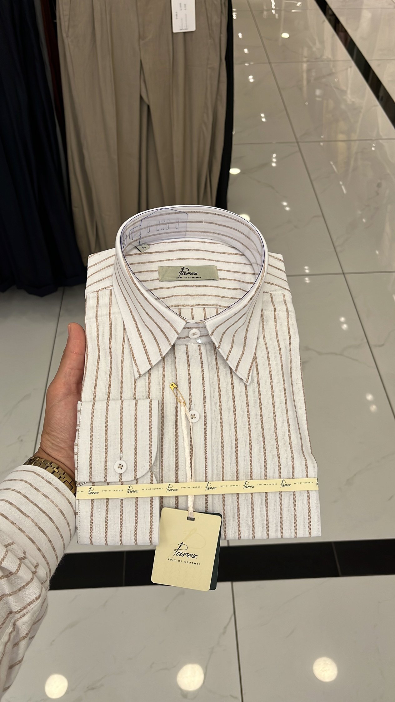 Erkek Premium Regular Fit Çizgili Keten Gömlek - Kahve