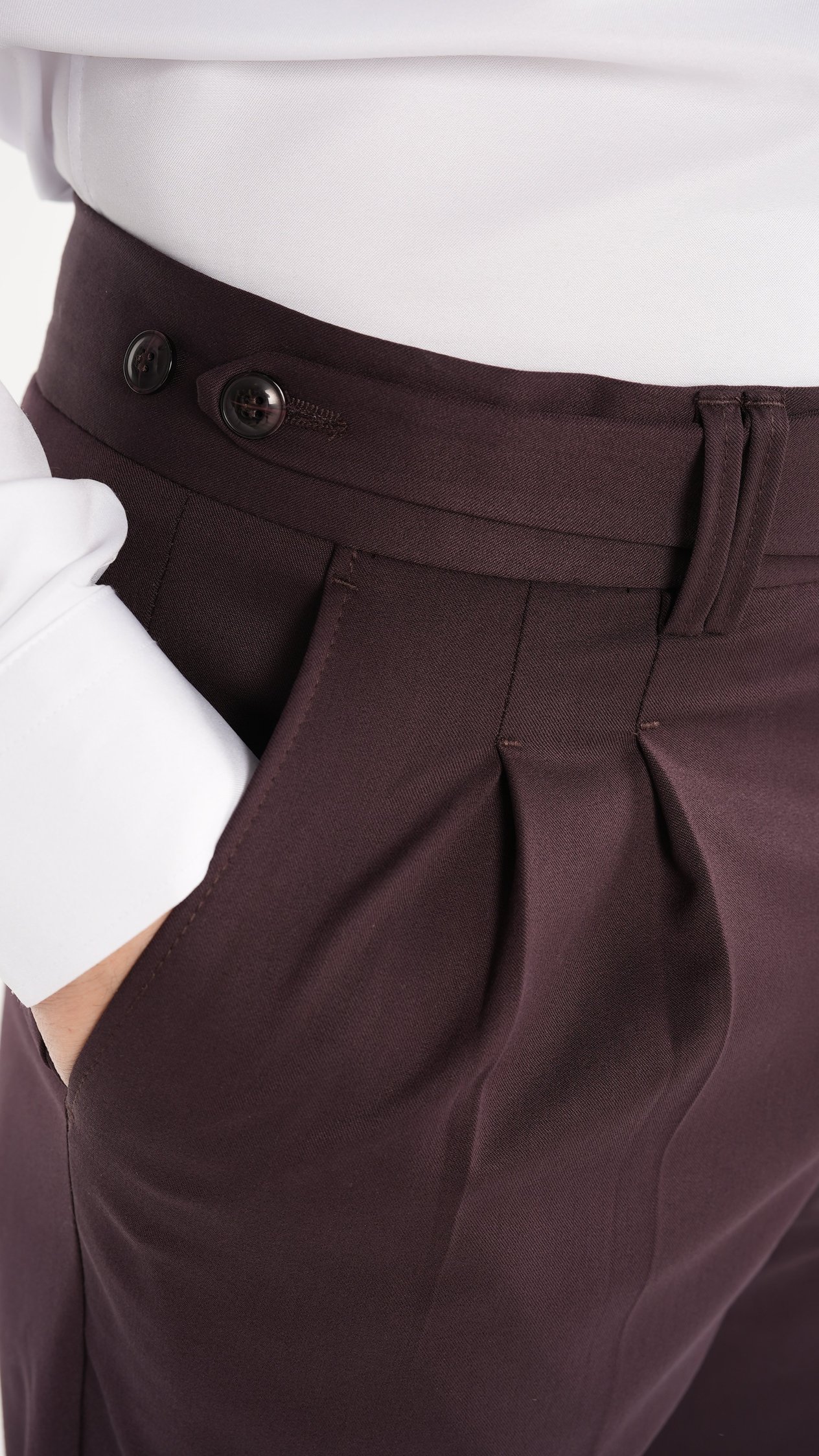 Erkek Regular Fit Yüksek Bel Piliseli Kumaş Pantolon - Bordo