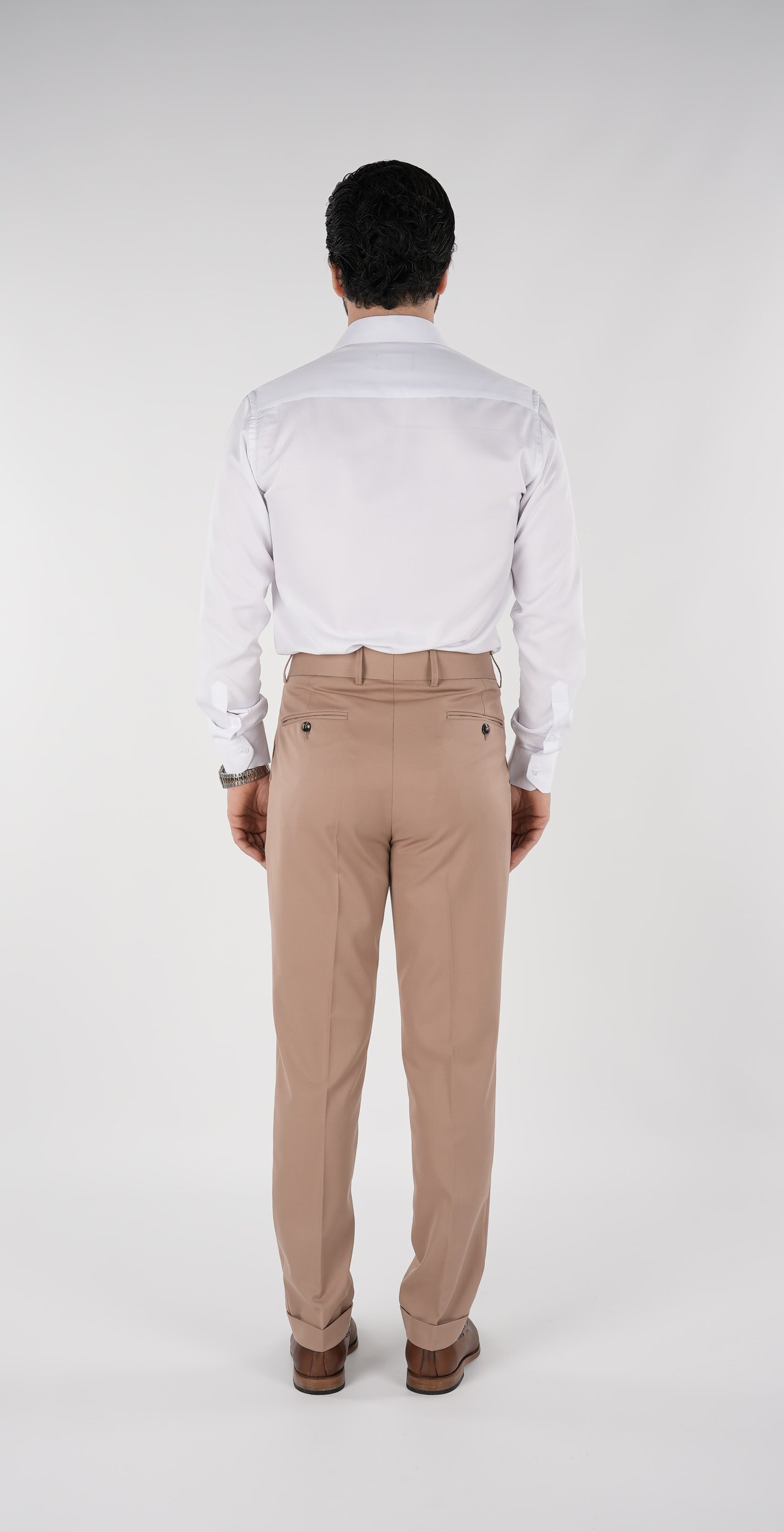 Erkek Regular Fit Yüksek Bel Piliseli Tokalı Kumaş Pantolon - Taba