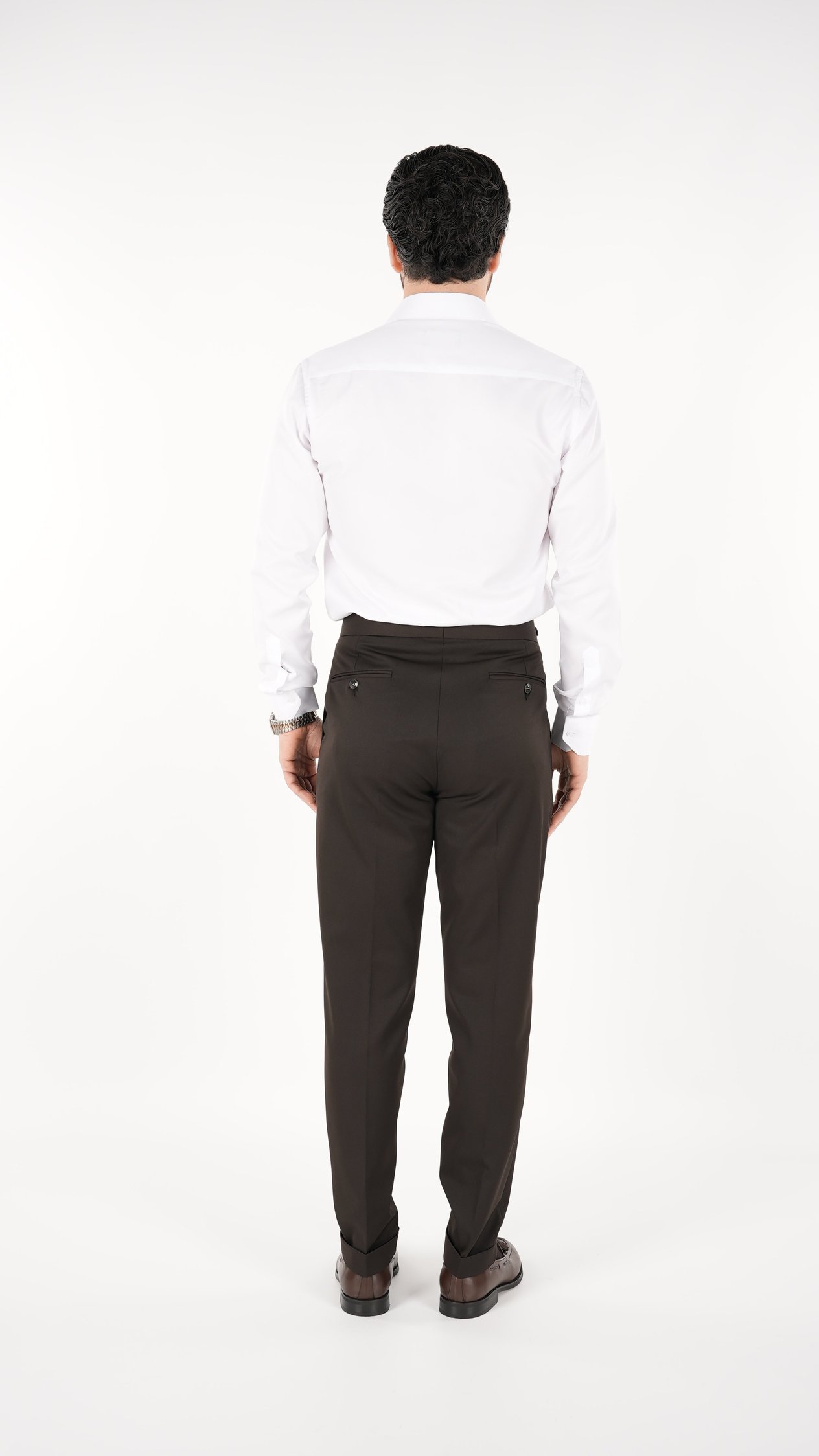 Erkek Regular Fit Yüksek Bel Piliseli Kumaş Pantolon - Acı Kahve