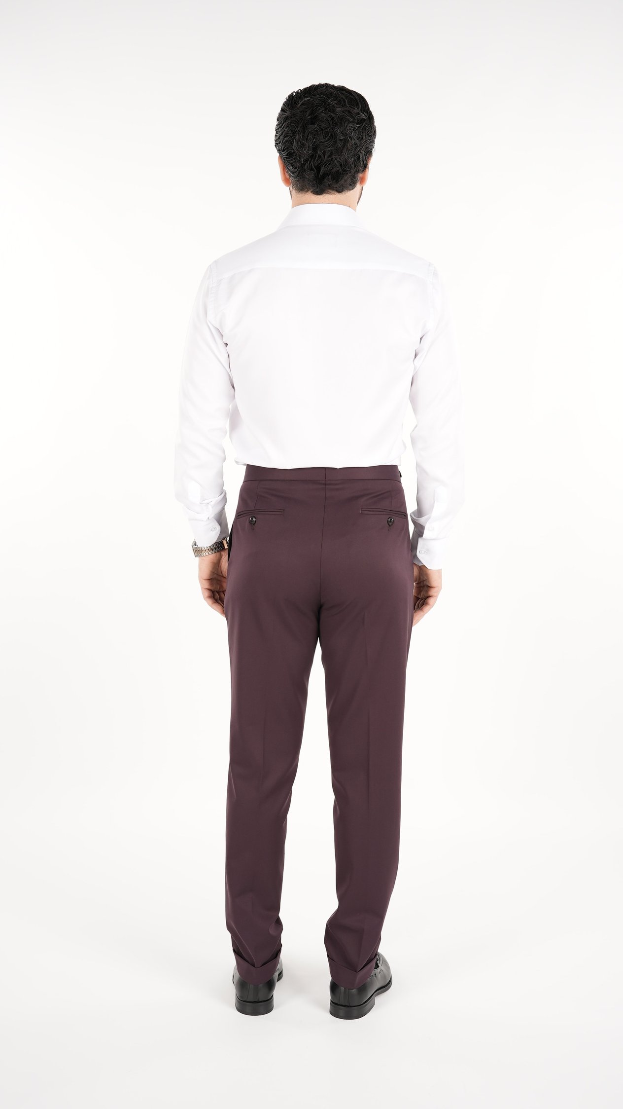 Erkek Regular Fit Yüksek Bel Piliseli Kumaş Pantolon - Bordo