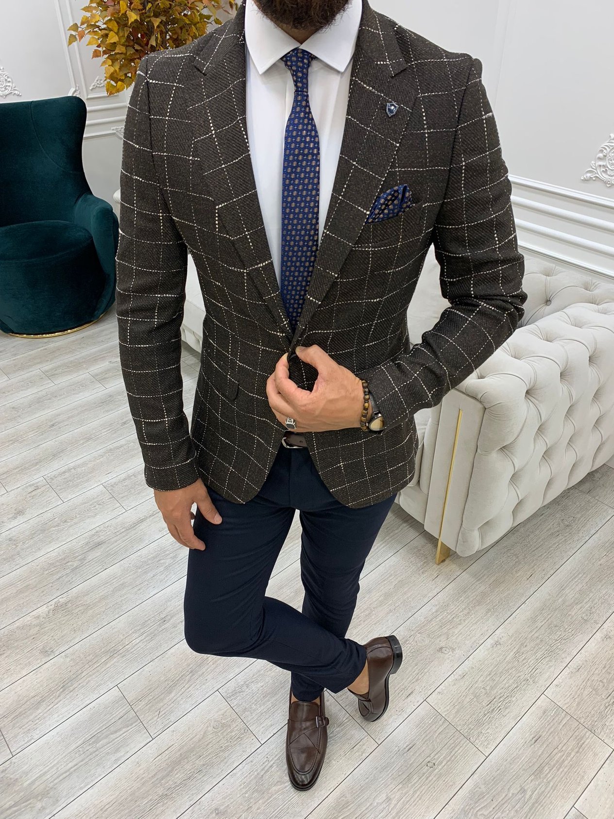 Erkek Slim Fit Ceket - Acı Kahve
