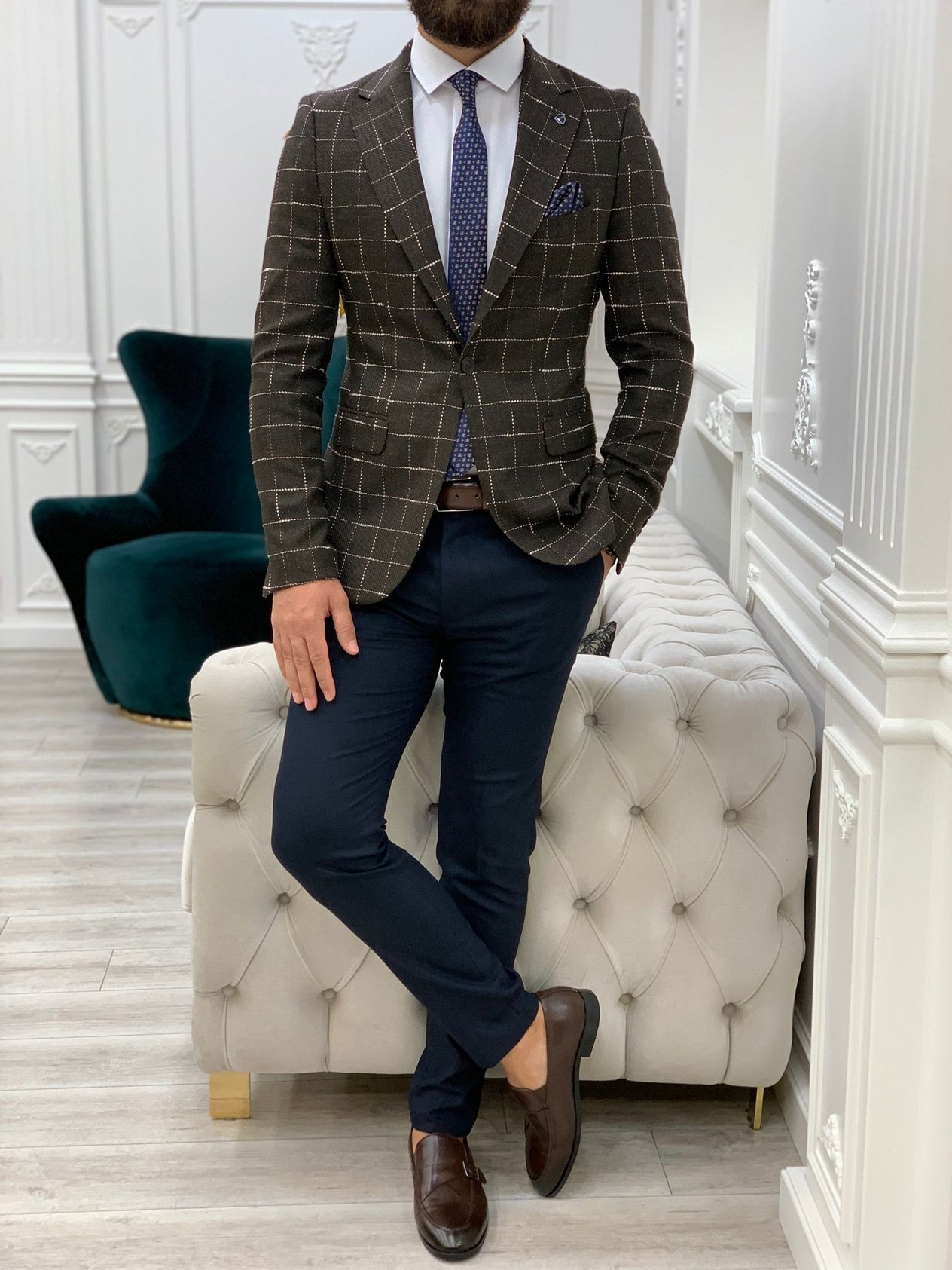 Erkek Slim Fit Ceket - Acı Kahve