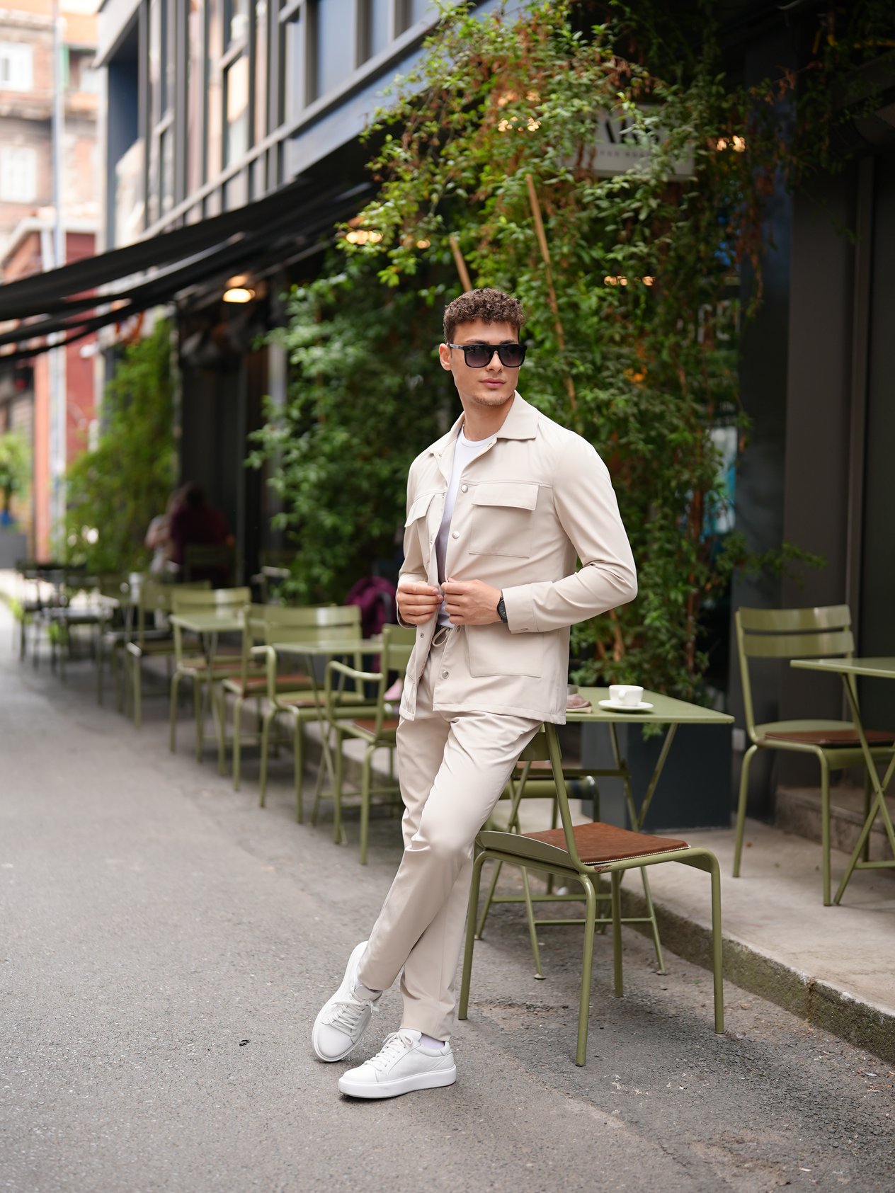 Erkek Slim Fit Cepli Safari Astarsız Ceket - Bej