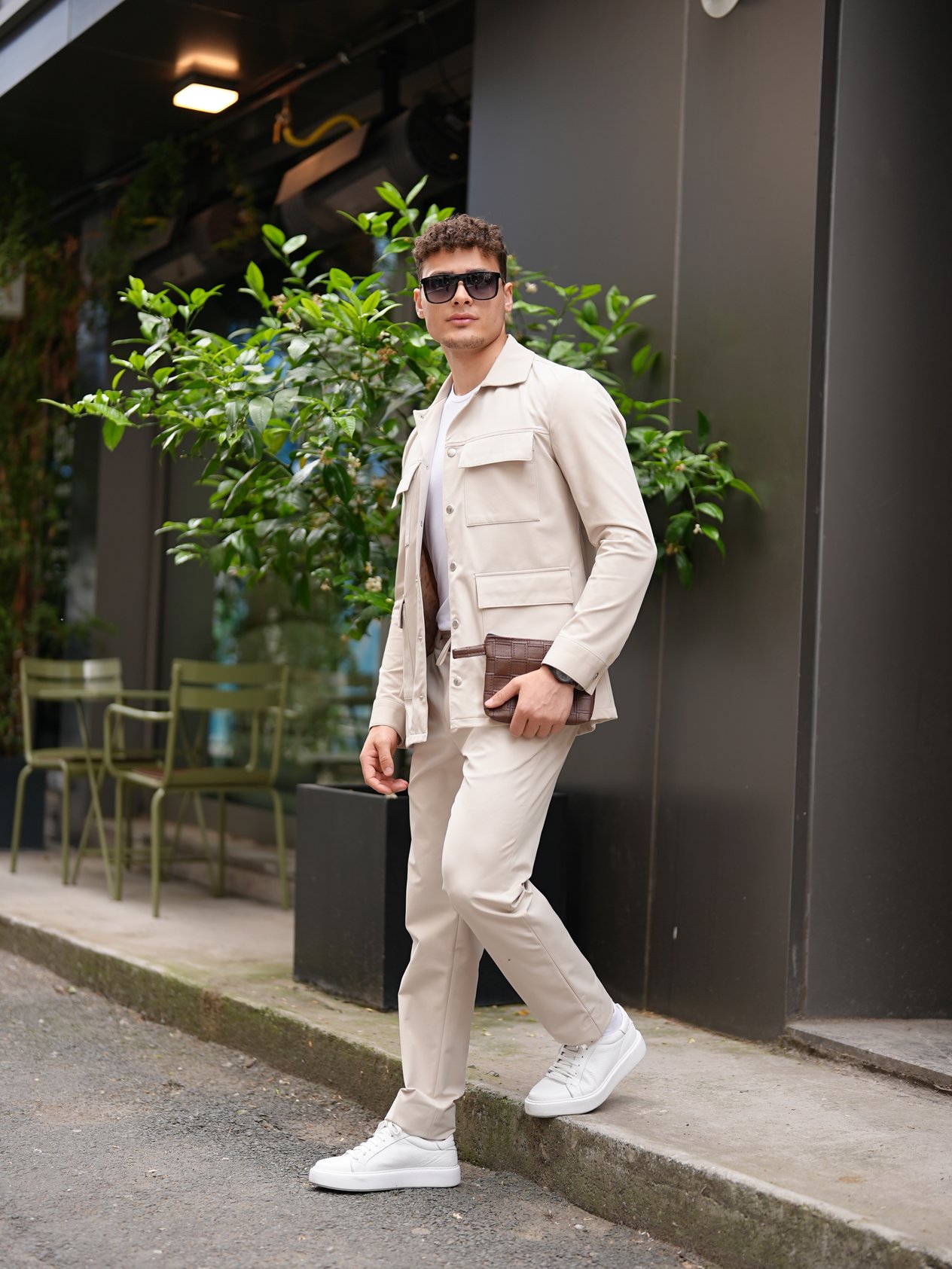 Erkek Slim Fit Cepli Safari Astarsız Ceket - Bej