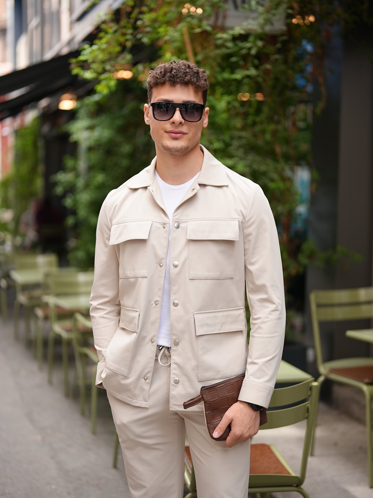 Erkek Slim Fit Cepli Safari Astarsız Ceket - Bej