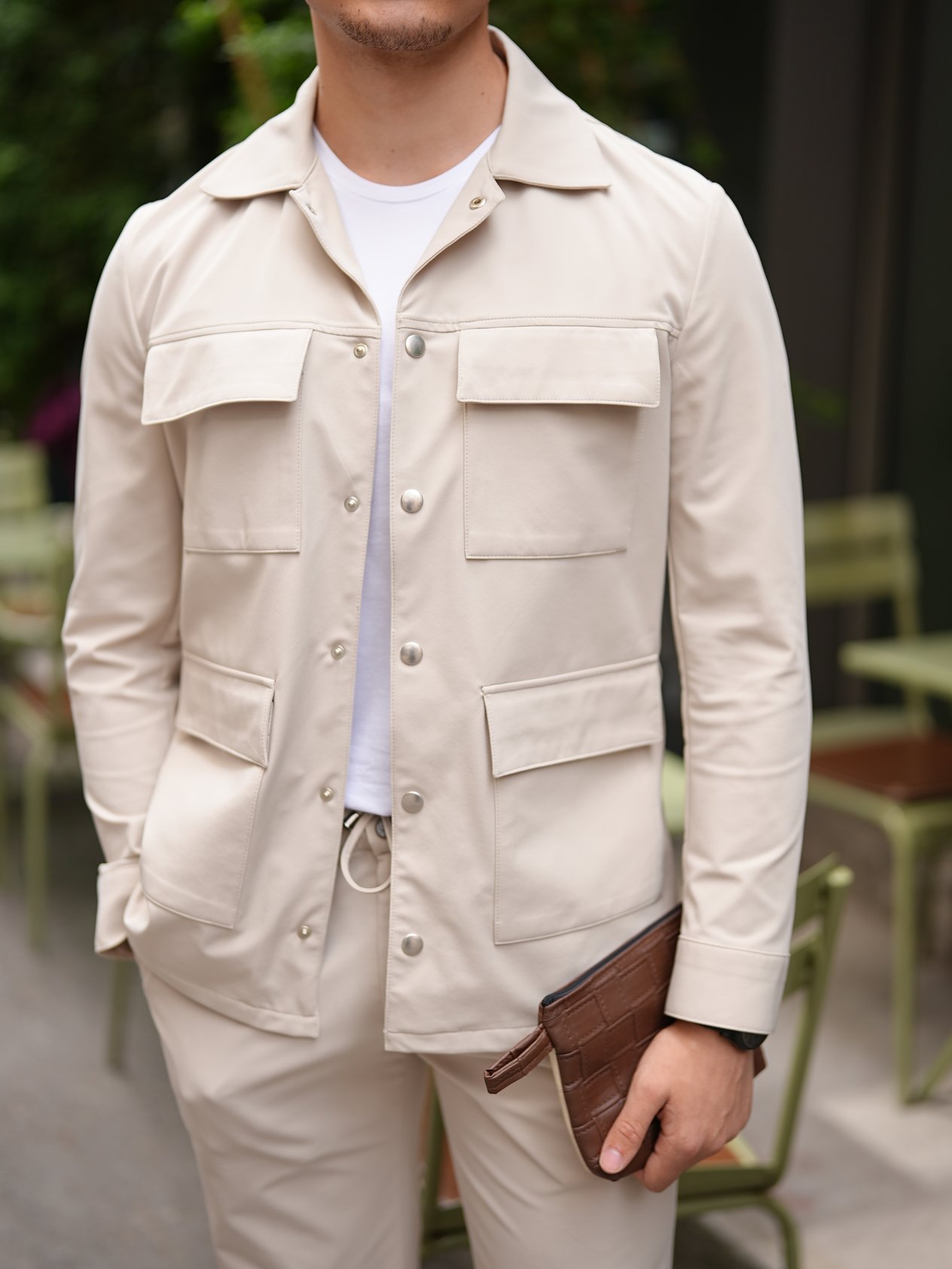 Erkek Slim Fit Cepli Safari Astarsız Ceket - Bej