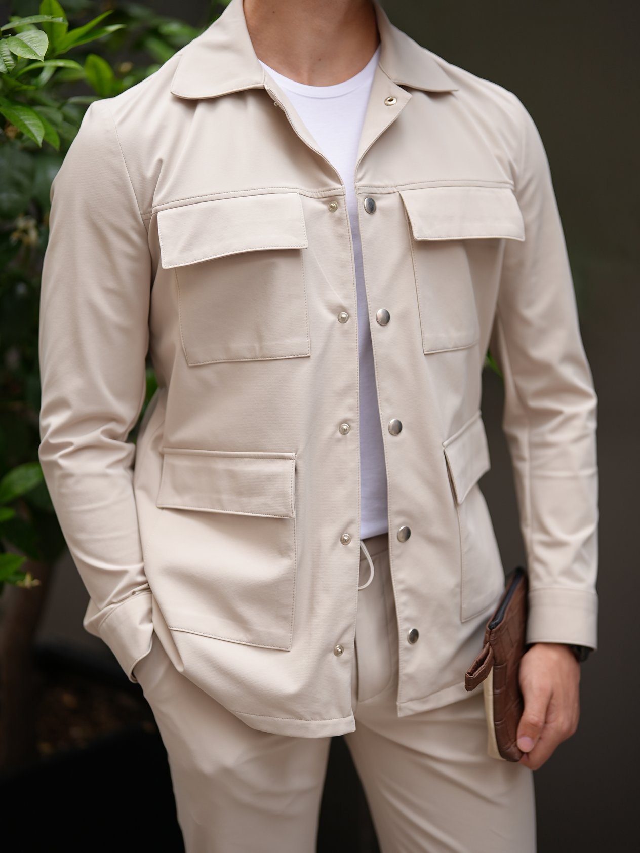 Erkek Slim Fit Cepli Safari Astarsız Ceket - Bej