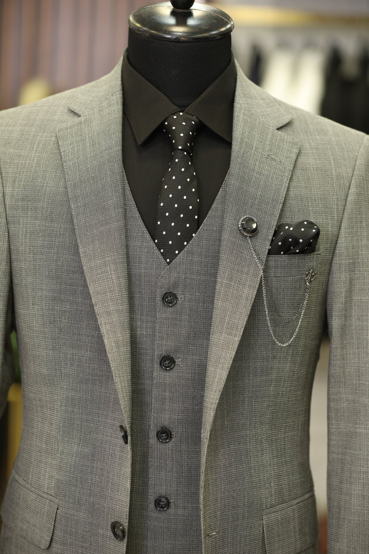Erkek Slim Fit İtalyan Stil Mono Yaka Takım Elbise - Gri