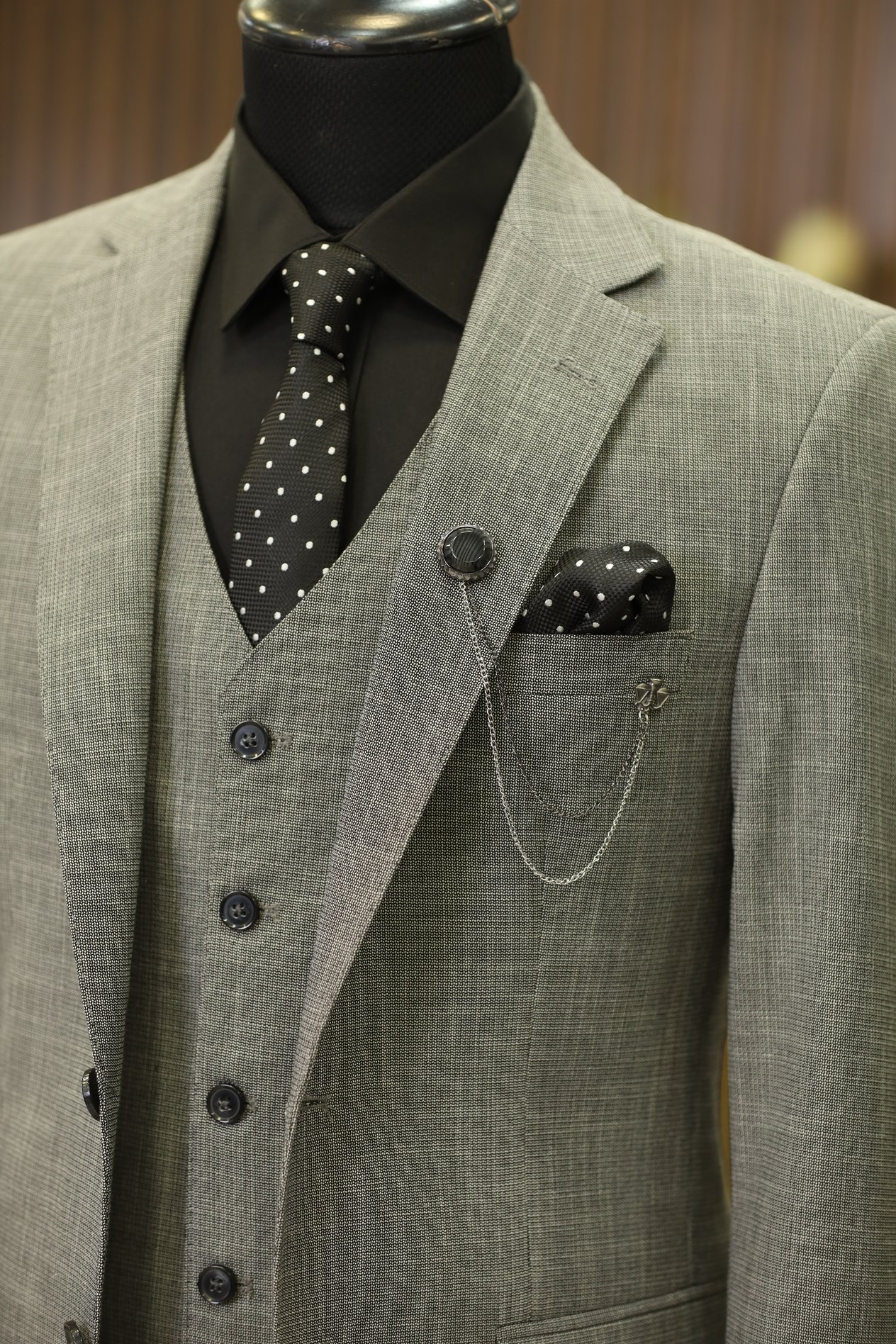 Erkek Slim Fit İtalyan Stil Mono Yaka Takım Elbise - Gri