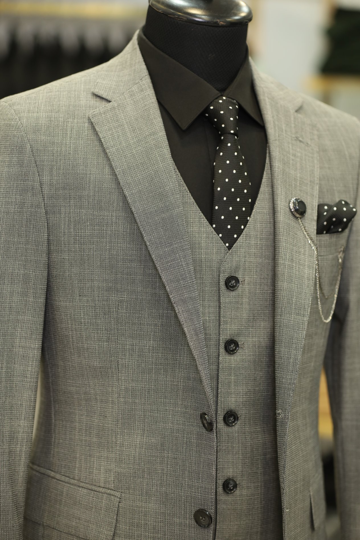 Erkek Slim Fit İtalyan Stil Mono Yaka Takım Elbise - Gri