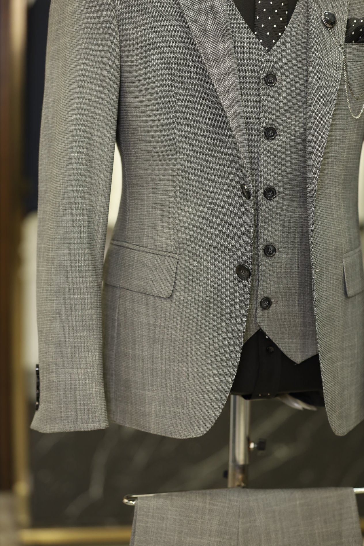 Erkek Slim Fit İtalyan Stil Mono Yaka Takım Elbise - Gri