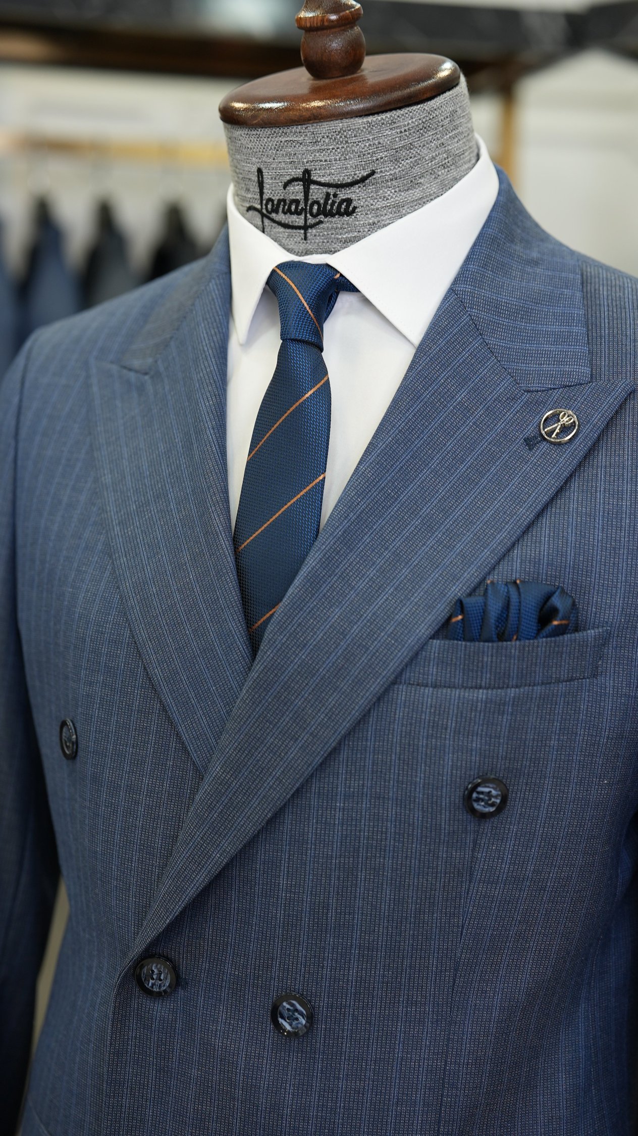 Erkek Slim Fit Takım Elbise Ceket Pantolon - Mavi