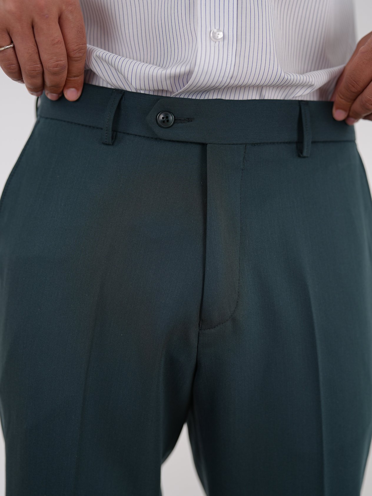 Erkek Slim Fit Yüksek Bel Duble Paça Kumaş Pantolon - Haki