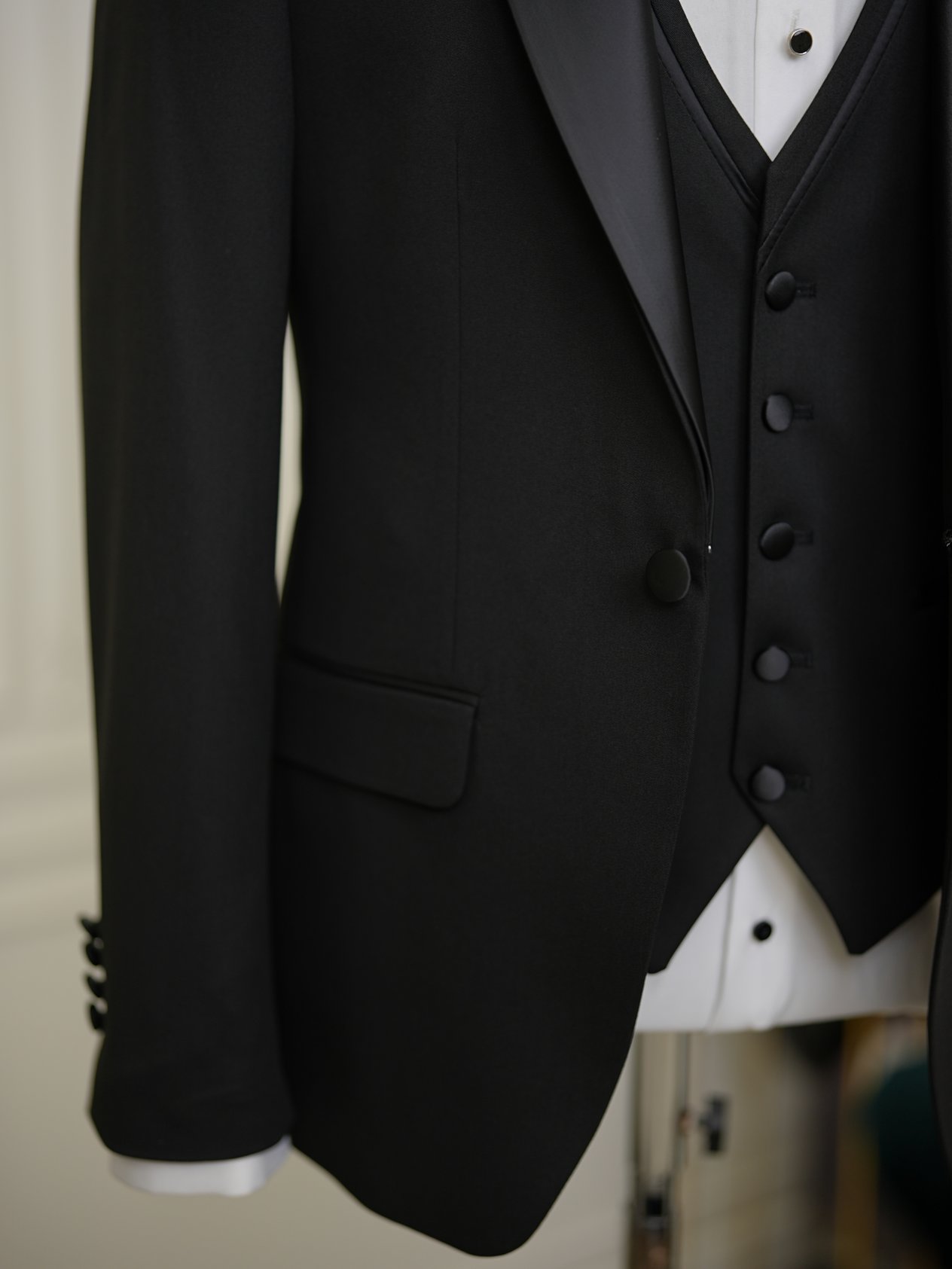 Erkek Smokin Damatlık Kırlangıç Yaka İtalyan Stil Slim Fit Ceket Yelek Pantolon Papyon-Siyah-Siyah