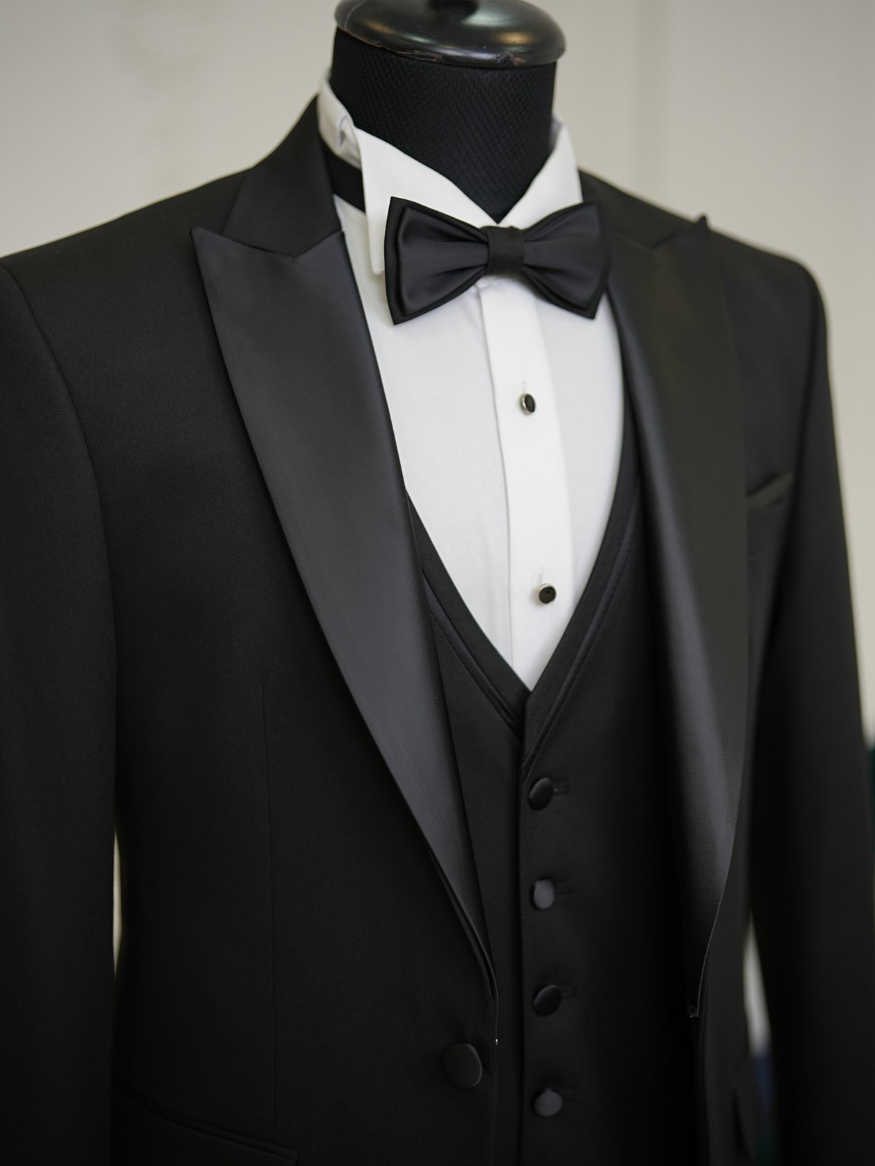Erkek Smokin Damatlık Kırlangıç Yaka İtalyan Stil Slim Fit Ceket Yelek Pantolon Papyon-Siyah-Siyah