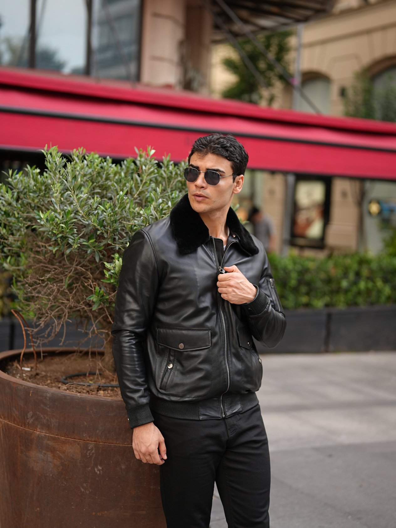 Erkek Standart Fit %100 Hakiki Kuzu Deri Mont-Siyah - Siyah