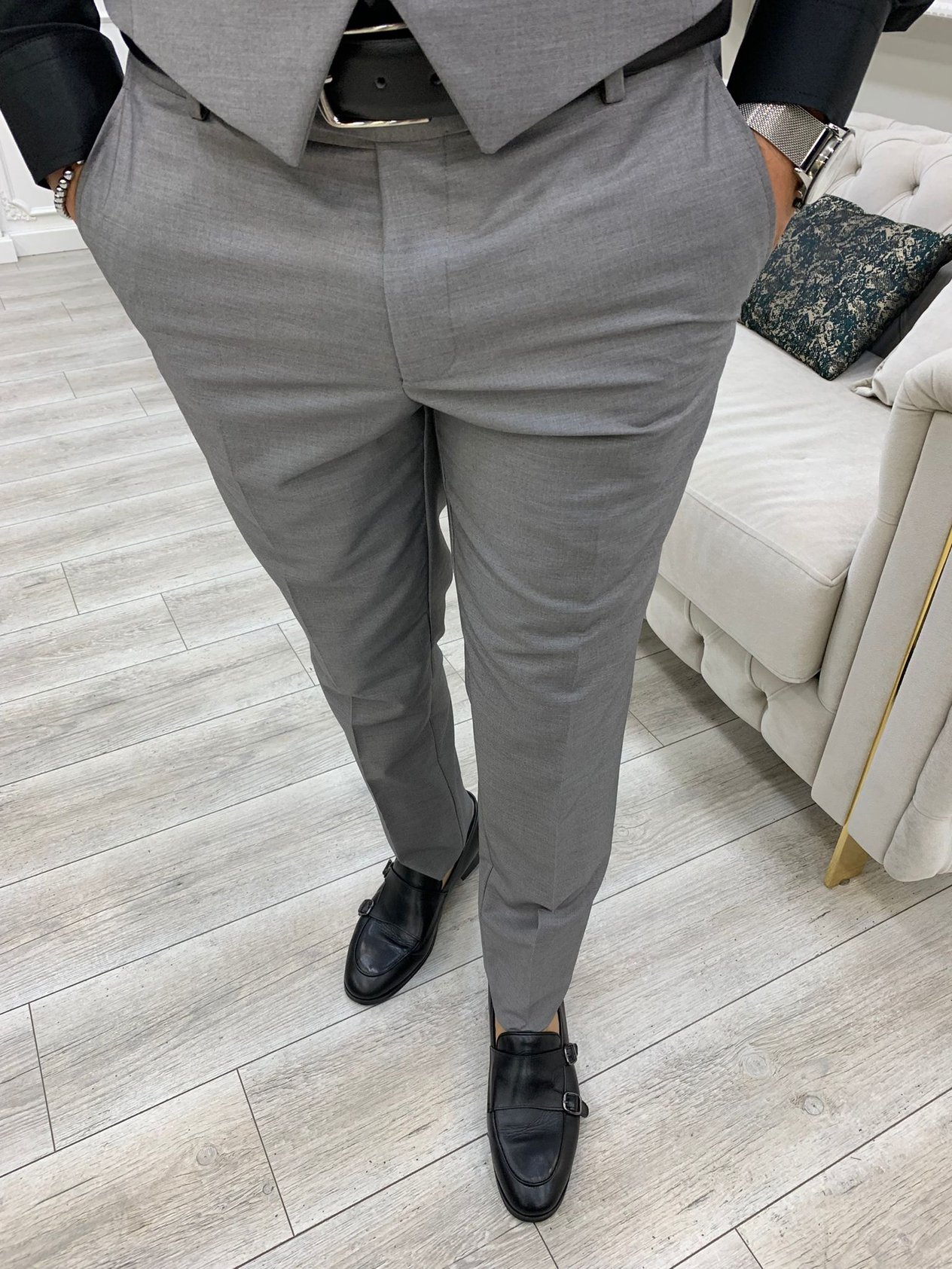 Erkek Takım Elbise Slim Fit Ceket Yelek Pantolon - Gri