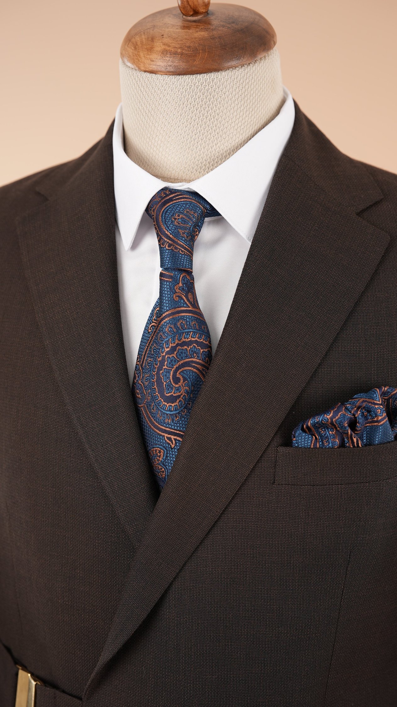 Erkek Tokalı Kruvaze Takım Elbise İtalyan Stil Slim Fit Ceket Pantolon - Acı Kahve