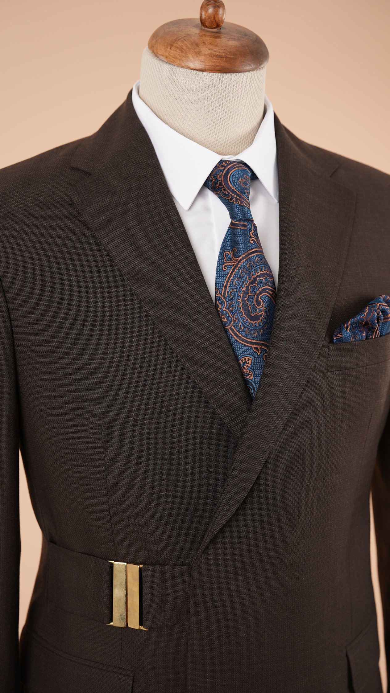 Erkek Tokalı Kruvaze Takım Elbise İtalyan Stil Slim Fit Ceket Pantolon - Acı Kahve