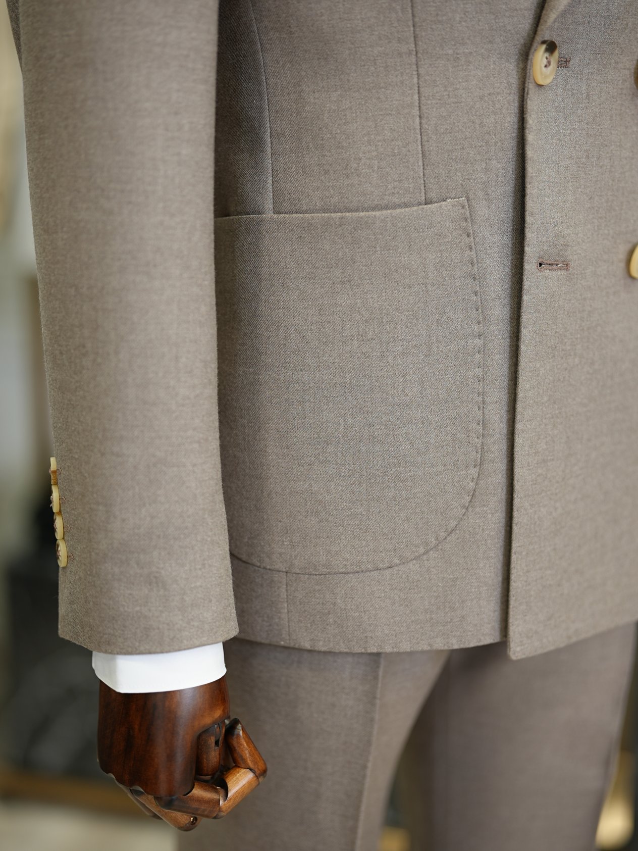 Erkek Yarım Astarlı Slim Fit İtalyan Stil  Takım Elbise Ceket Pantolon - Sütlü Kahve