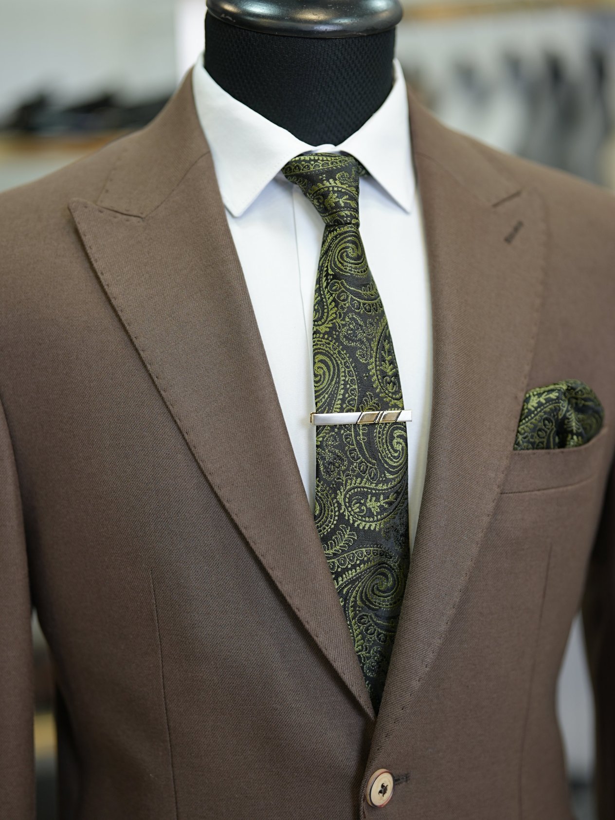 LuxuryYarım Astarlı Kırlangıç Yaka Punto Dikişli Torba Cepli Erkek Slim Fit İtalyan Stil Takım Elbise - Kahve