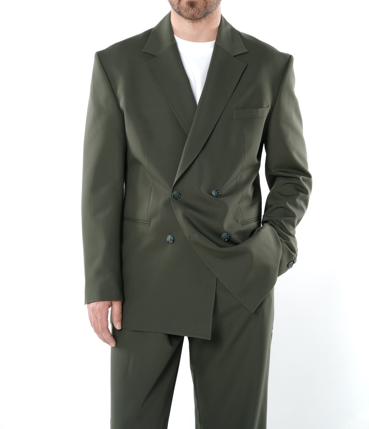 Oversize Kruvaze Takım Elbise Ceket Pantolon - Haki