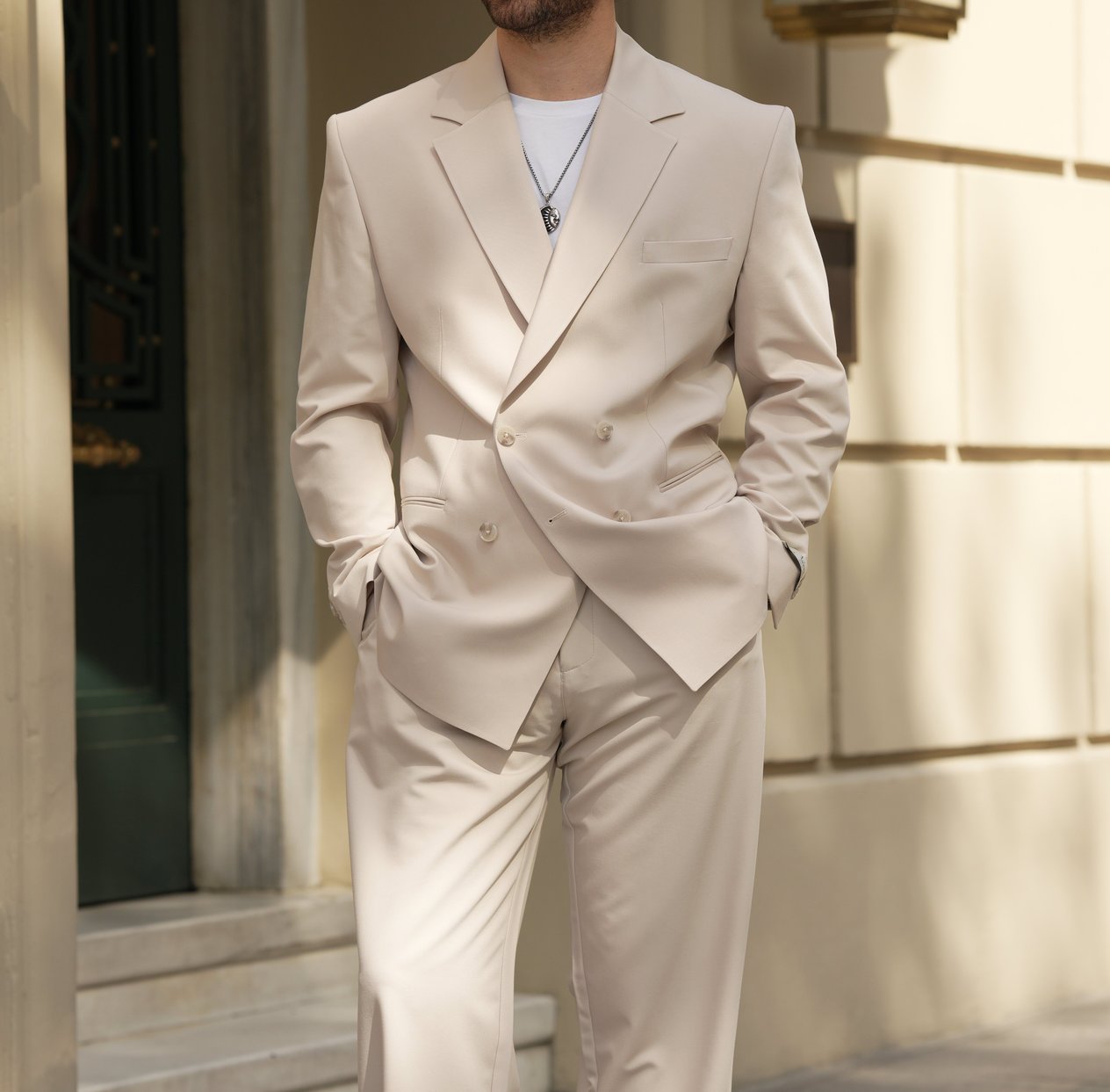 Oversize Kruvaze Takım Elbise Ceket Pantolon - Bej
