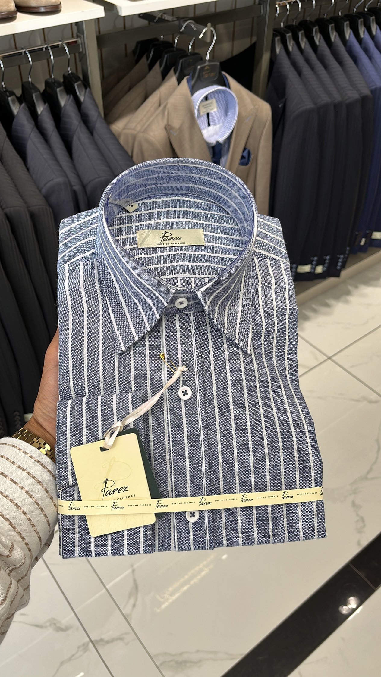 Premium Erkek Regular Fit Çizgili Keten Gömlek - Lacivert